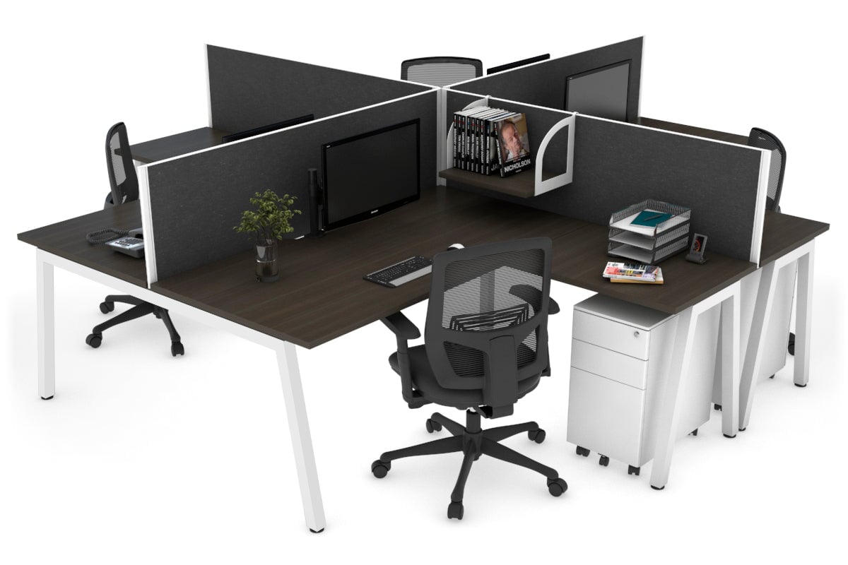 Quadro A Legs 4-Person Corner Workstation Desk - 1600L x 1800W with Cable Management - Modern Office & Home Workspace Solution for Professionals
