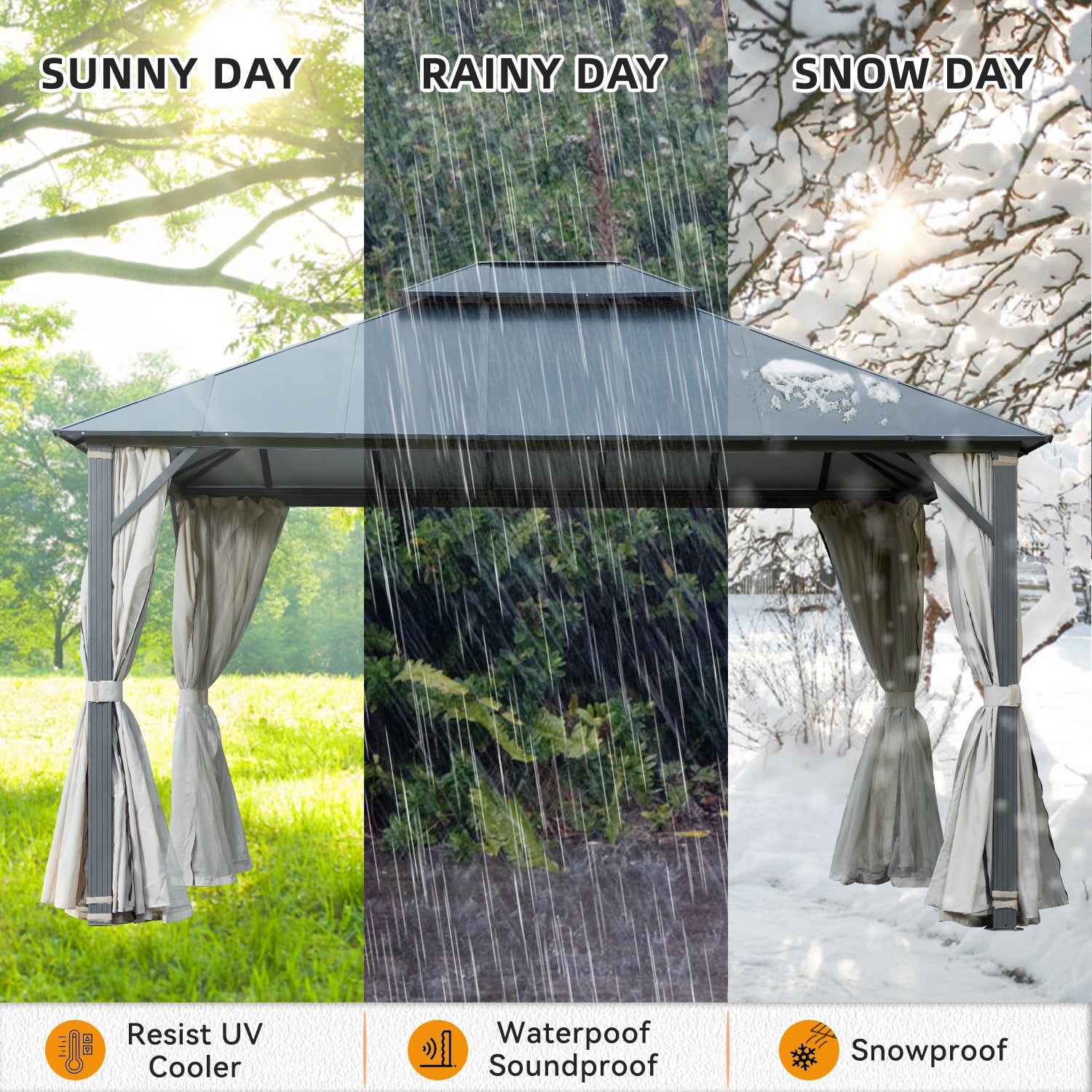 EROMMY Outdoor Garden Gazebo - Waterproof & UV Resistant Patio Canopy for Backyard, Lawn, and Deck - Perfect for Parties, Picnics, and Outdoor Relaxation