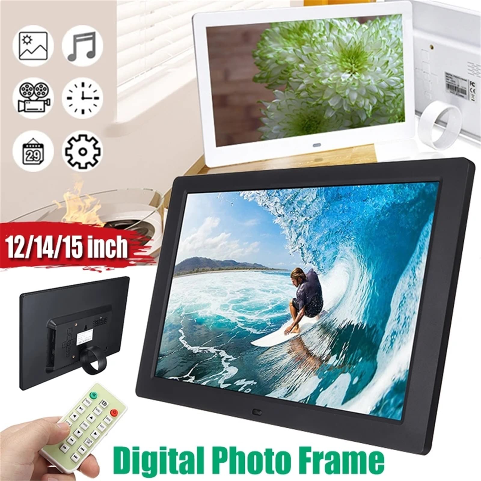 15.4 Inch Digital Picture Frame - 1280x800 HD LCD Display, Remote Control, Smart Electronic Photo Frame for Home & Office - Black Digital Photo Frame for Wall & Desk Display