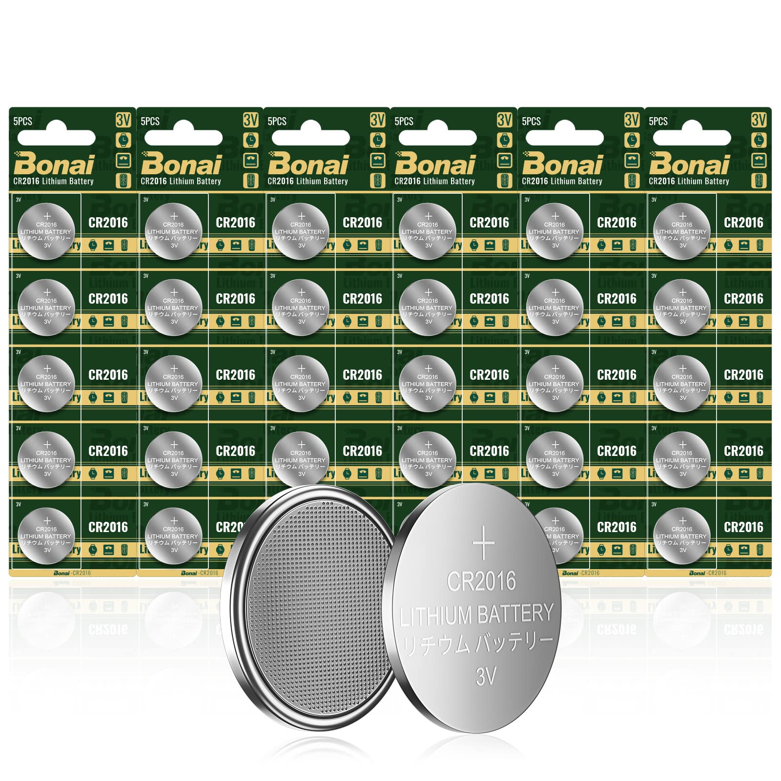 BONAI CR2016 3V Lithium Coin Button Batteries (30-Pack) - Long-Lasting Power for Watches, Calculators, Key Fobs & Small Electronics