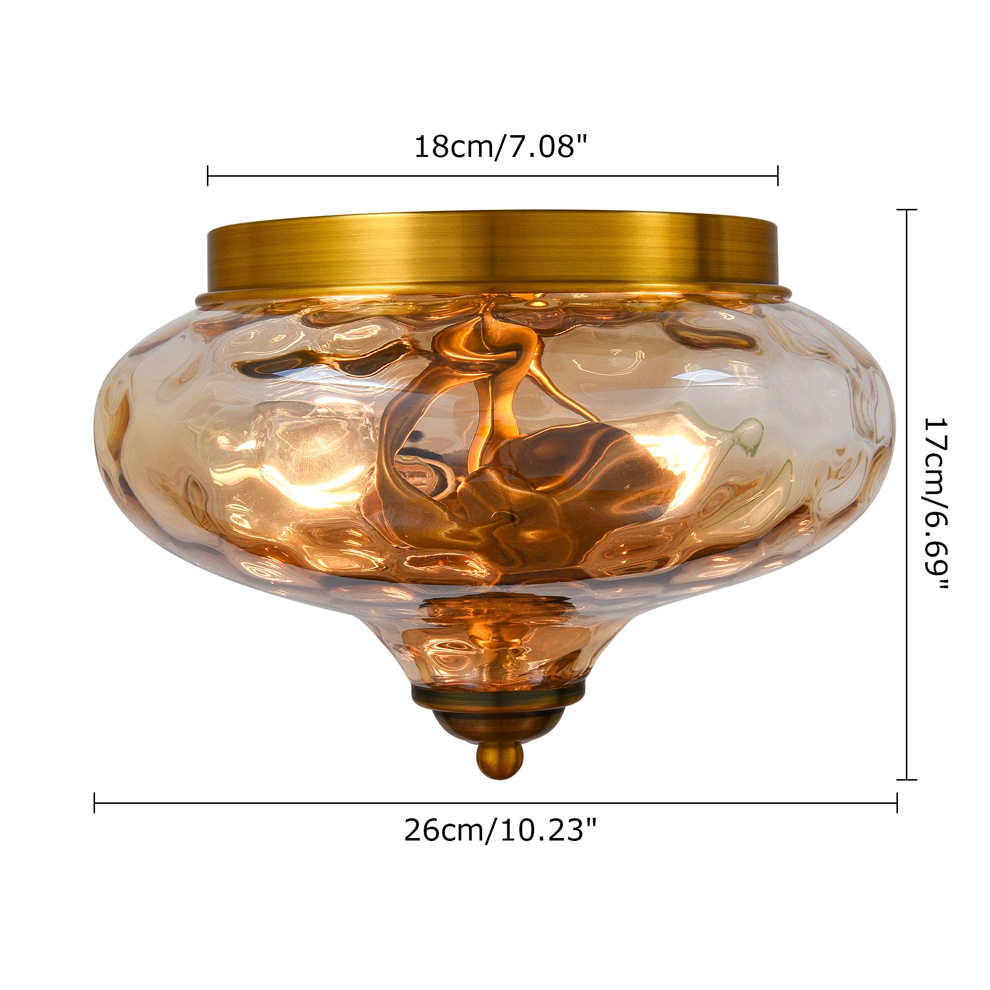 EDISLIVE Modern 2-Light Hammered Glass Flush Mount Ceiling Light Fixture 10.2