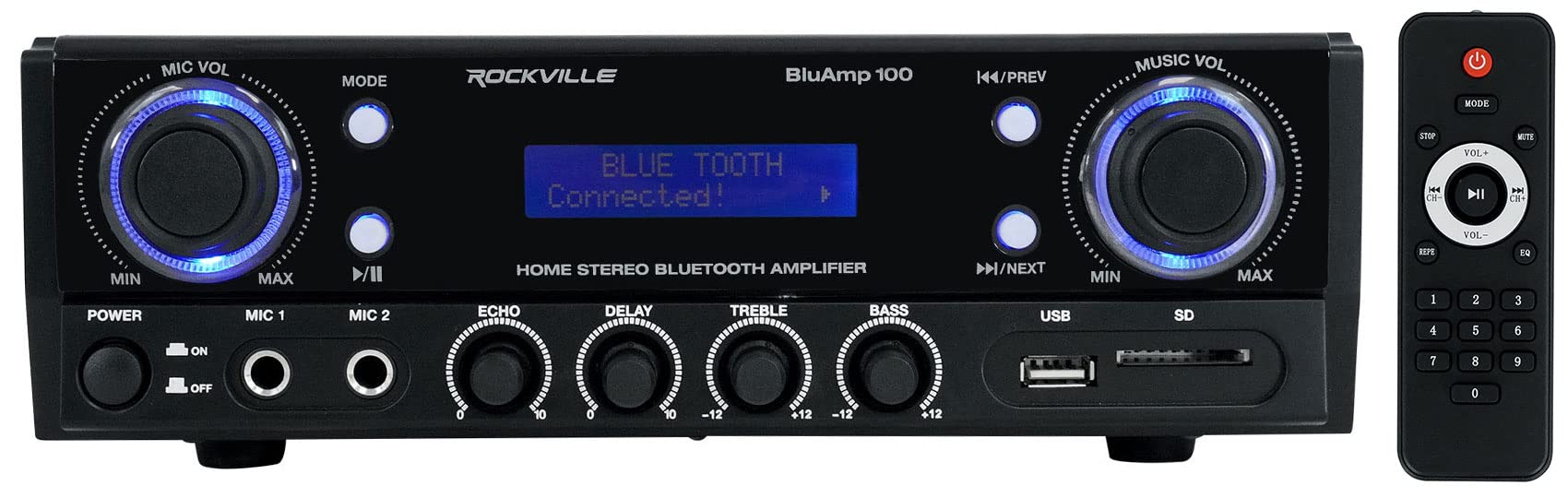 Rockville BLUAMP 100 Bluetooth Home Stereo Receiver Amplifier with 4 Rockville HC655 6.5
