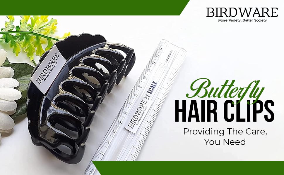 BIRDWARE Large Butterfly Hair Clips for Women - 2 Pack Black & Colorful Acrylic Stone Hairpins, Non-Slip Rubber Grip - Perfect for Parties, Weddings & Everyday Styling