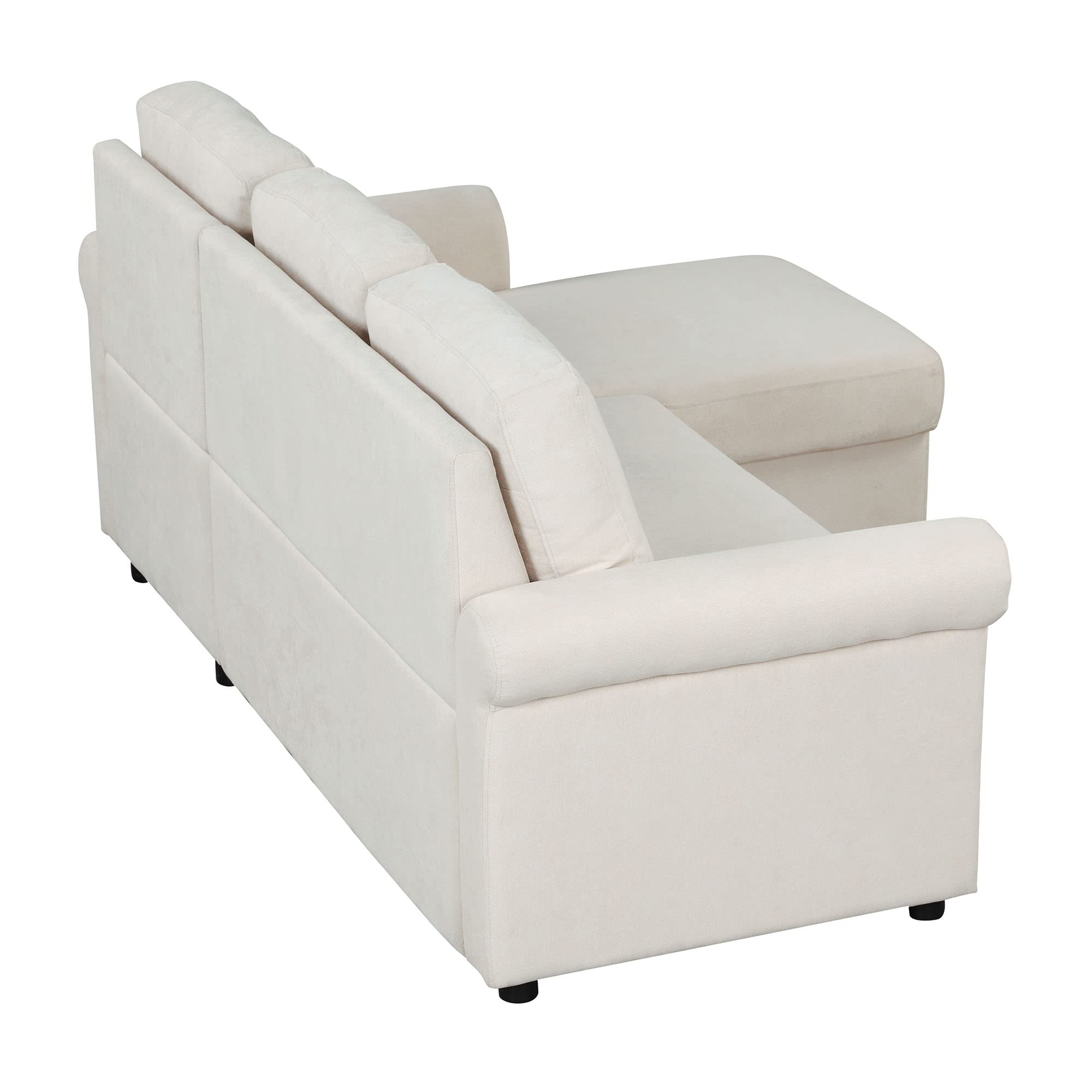P PURLOVE Convertible Sectional Sofa Bed - 3-Seater L-Shaped Sleeper Couch with Storage Chaise & Pull-Out Mechanism | Modern Living Room Furniture Set (Beige) | Perfect for Small Spaces, Guest Rooms & Apartments