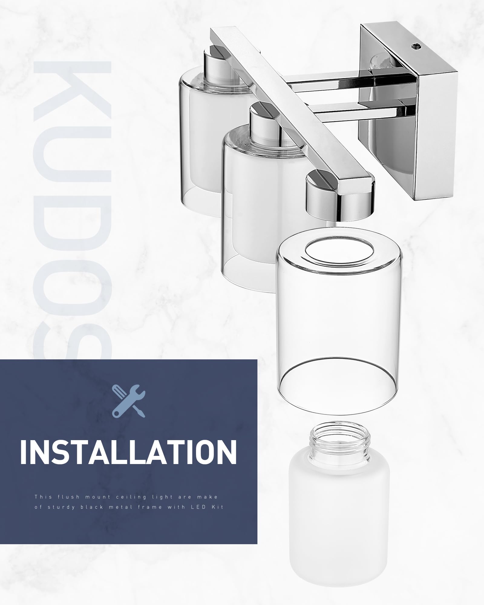 Kudos LED Vanity Lights for Bathroom - Modern Chrome 3-Light Bathroom Fixture with Clear & Frosted Glass, 3000K/4000K/5000K Adjustable Color Temperature (KDVL04-CH-3) - Perfect for Makeup, Shaving & Grooming in Modern Bathrooms