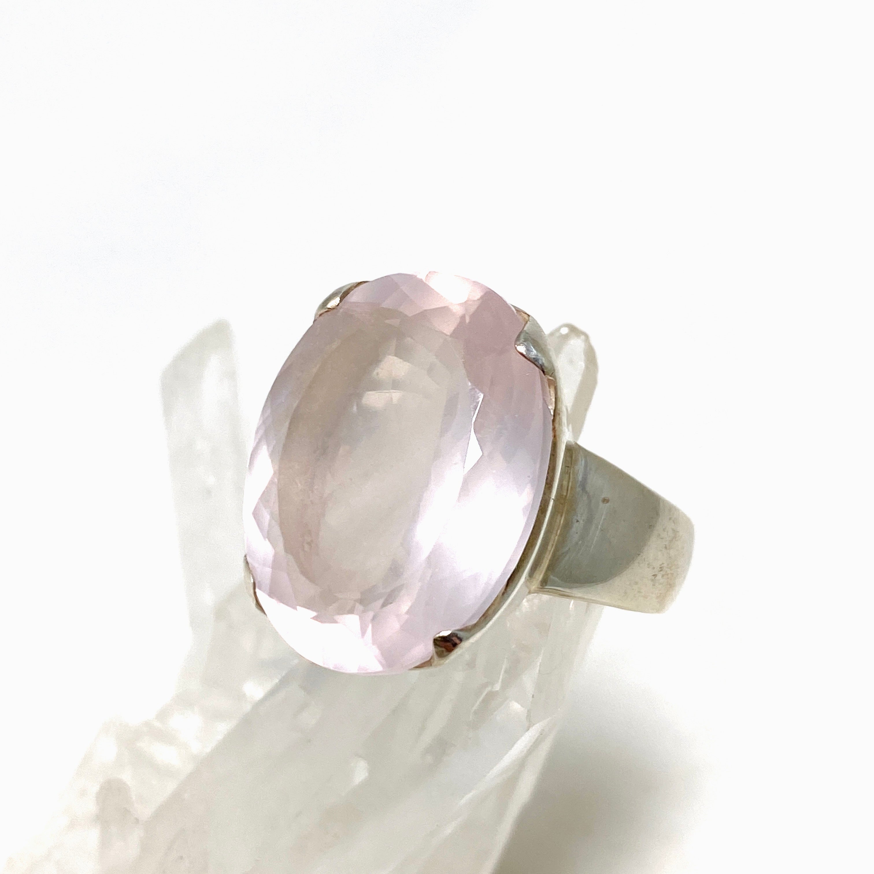 Rose Quartz Faceted Oval Ring - Size 10.5 (KRGJ1141) | Elegant Healing Crystal Jewelry for Women, Gift for Her, Wedding, Anniversary & Spiritual Healing