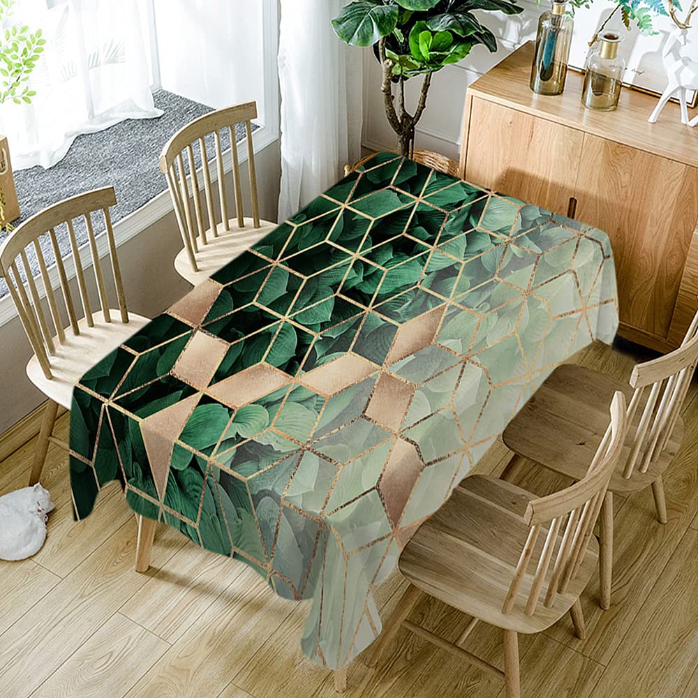 WONDERTIFY Geometric Green Leaves Ombre Tablecloth - Wrinkle Free, Anti-Fading, Dust-Proof & Washable - 60x104 Inch Textured Table Cover for Dining Room, Kitchen, Party & Outdoor Decor