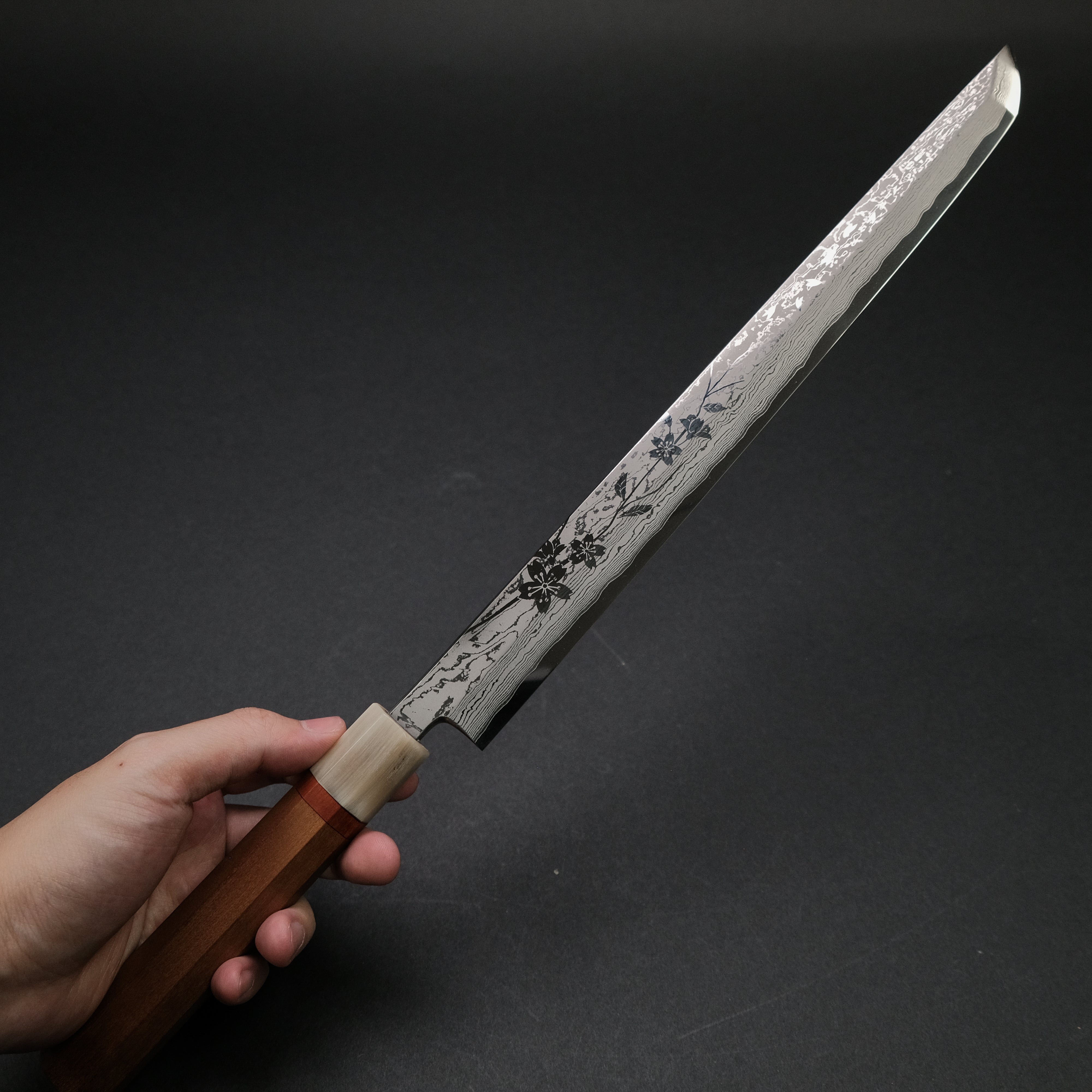 Hitohira Sakura Damascus Sakimaru Takobiki 300mm Japanese Chef Knife with Cherry Wood Handle & Saya - Perfect for Sushi, Sashimi & Precision Meat Cutting