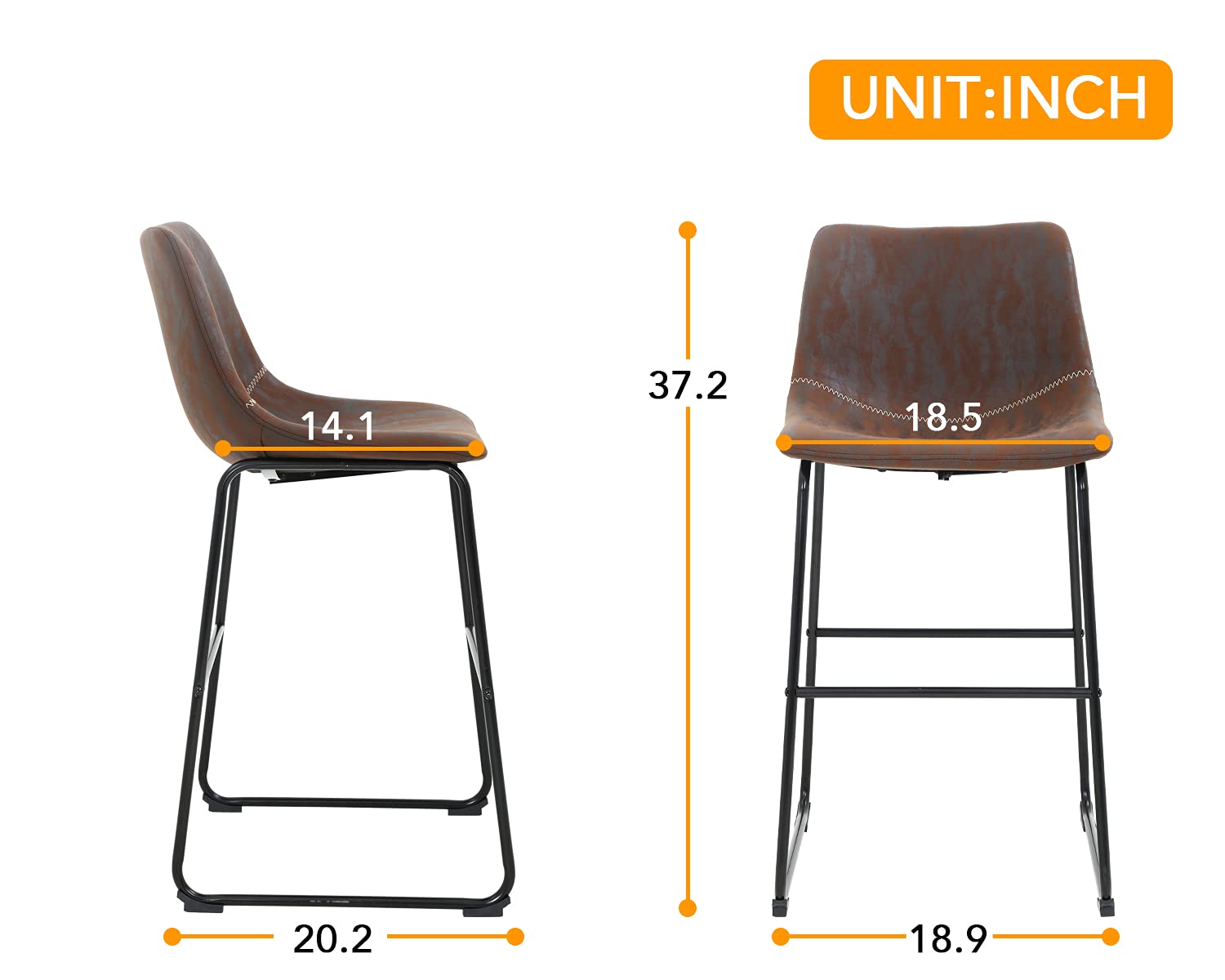 Premium Genuine Leather Dining Chairs Set of 2 - Modern Kitchen Counter Stools with Back Support 19x19x37 Inches - Perfect for Home Office, Breakfast Bar & Kitchen Island (Brown)