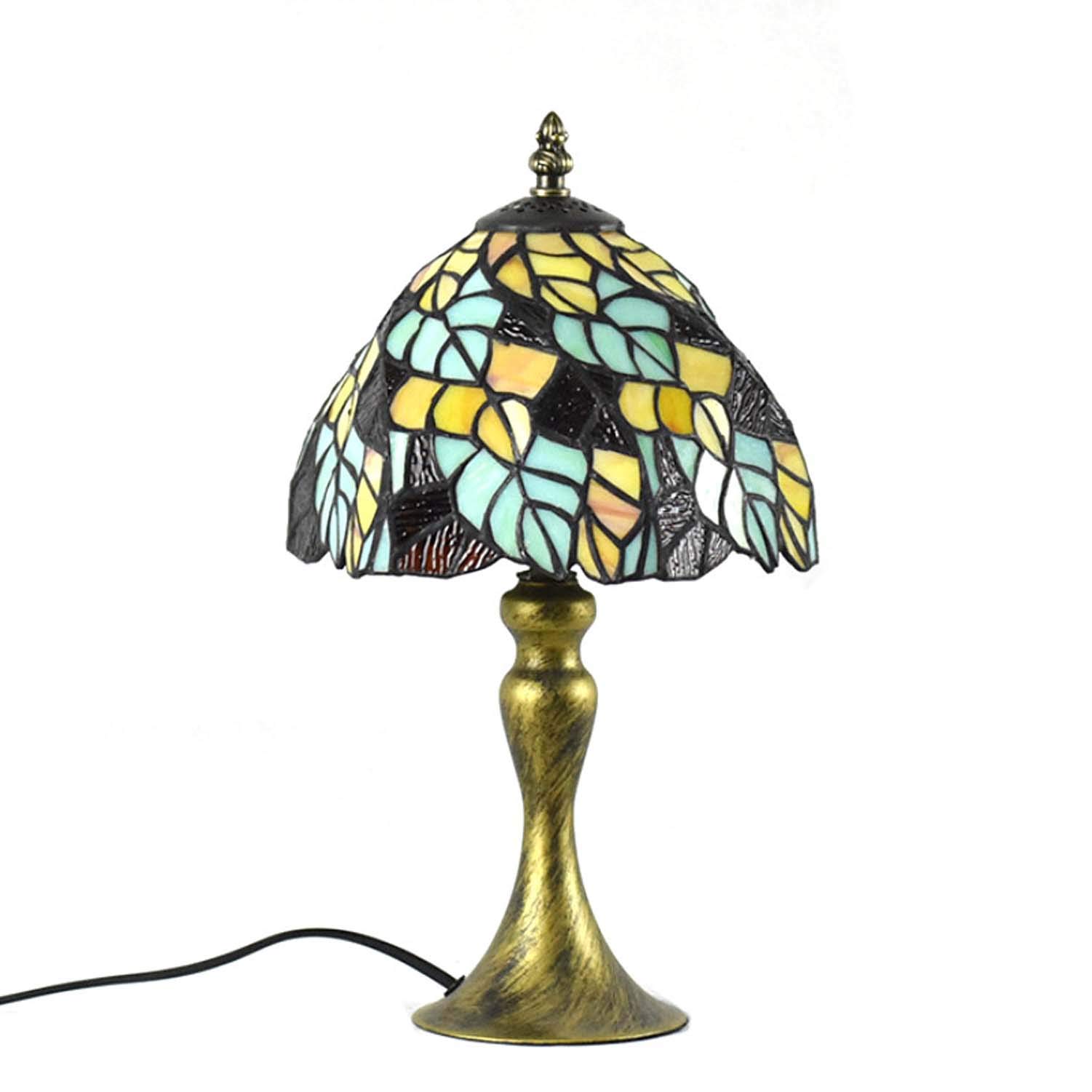 OXUN Tiffany Style Table Lamp - Elegant Glass Lampshade with Iron Base, E27 Socket - Perfect for Bedroom, Living Room, Study & Nightstand Lighting | Vintage Home Decor & Reading Light