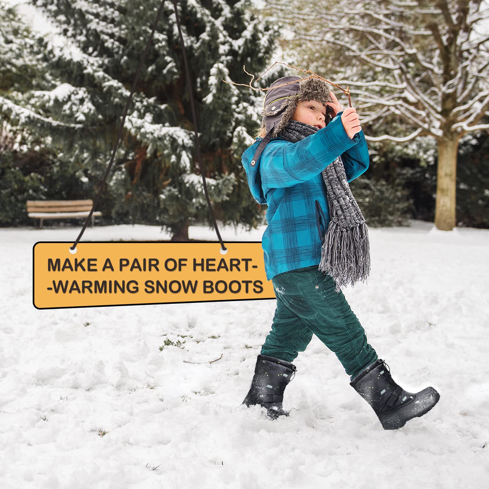 K KomForme Snow Boots for Boys & Girls - Waterproof Winter Boots with Slip-Resistant Sole | Warm & Cozy for Toddler, Little Kid & Big Kid | Perfect for Snow Play, Sledding & Outdoor Winter Activities