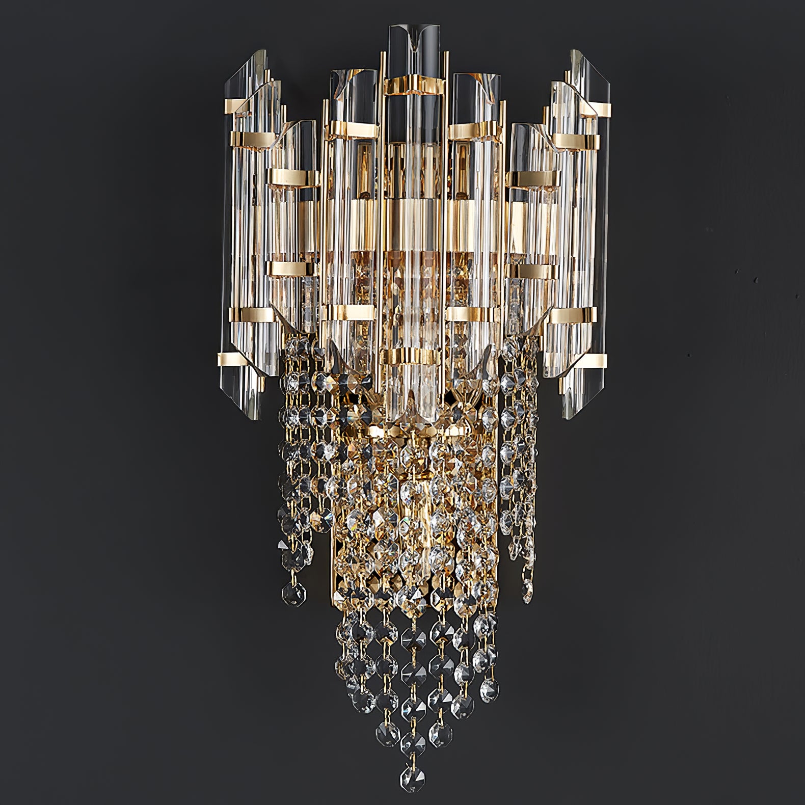 Crystal Tiered Wall Sconce - Elegant Clear Glass Light Fixture for Living Room, Bedroom, or Hallway Decor