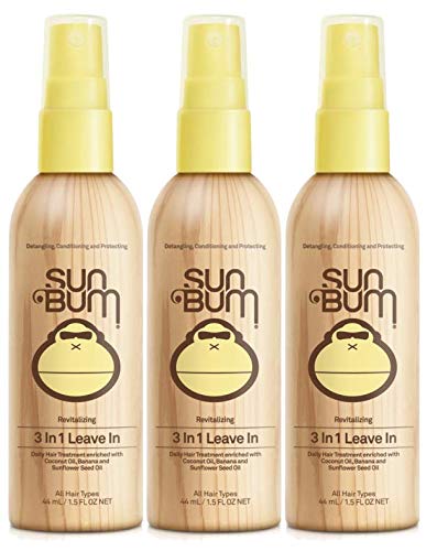 Sun Bum Revitalizing 3-in-1 Leave-In Hair Conditioner - 1.5 oz (Pack of 3) | Hydrating & Detangling Treatment for Dry, Damaged Hair | Perfect for Beach Days, Swimming & Post-Workout Care