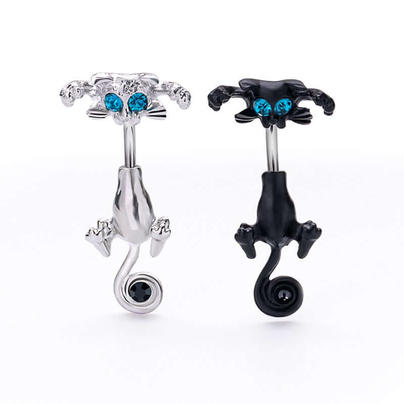 Naughty Black Cat Double Mount Belly Rings - UZ248 | Stylish Gothic Belly Button Rings for Women | Perfect for Halloween Costumes & Body Jewelry Lovers
