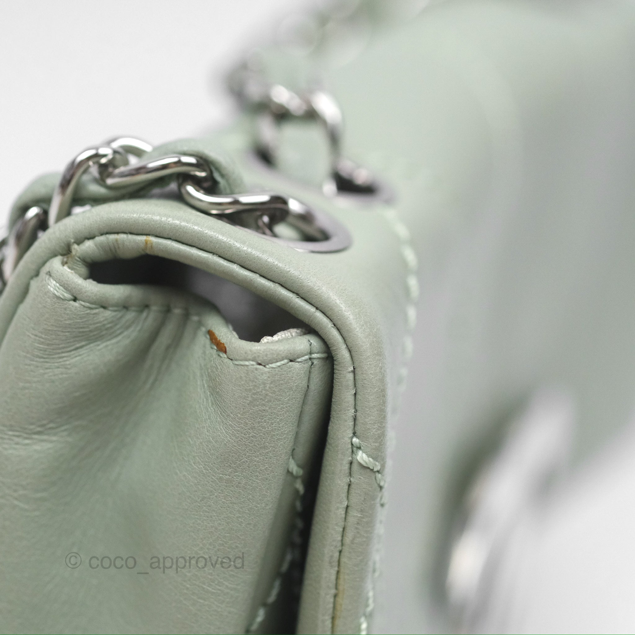 Chanel CC East West Flap Bag Genuine Lambskin Leather Mint Green with Silver Hardware - Luxury Crossbody Purse for Women, Perfect for Date Night & Special Occasions
