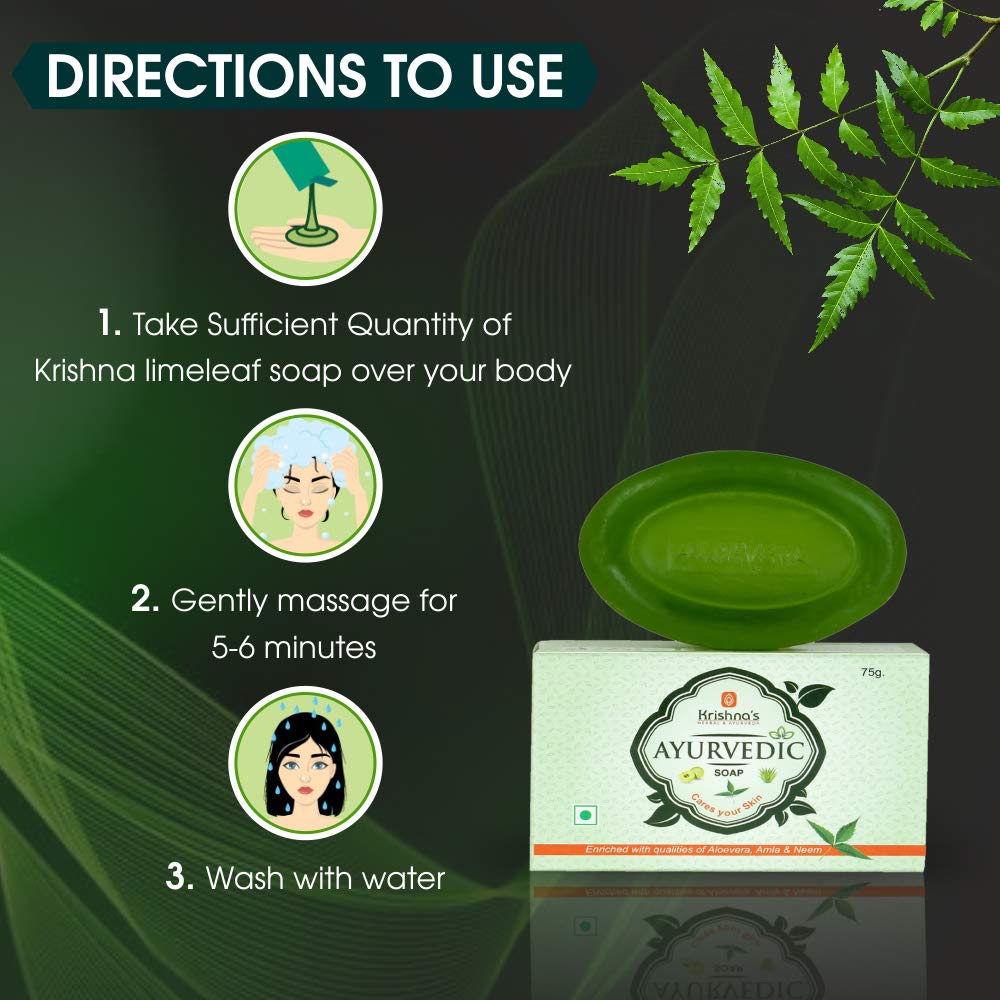 Krishna's Ayurvedic Soap - 75g (Pack of 5) | Natural Skin Cleanser for All Skin Types | Fights Acne, Soothes & Purifies Skin | Perfect for Daily Face & Body Wash, Spa & Ayurvedic Skincare Routine