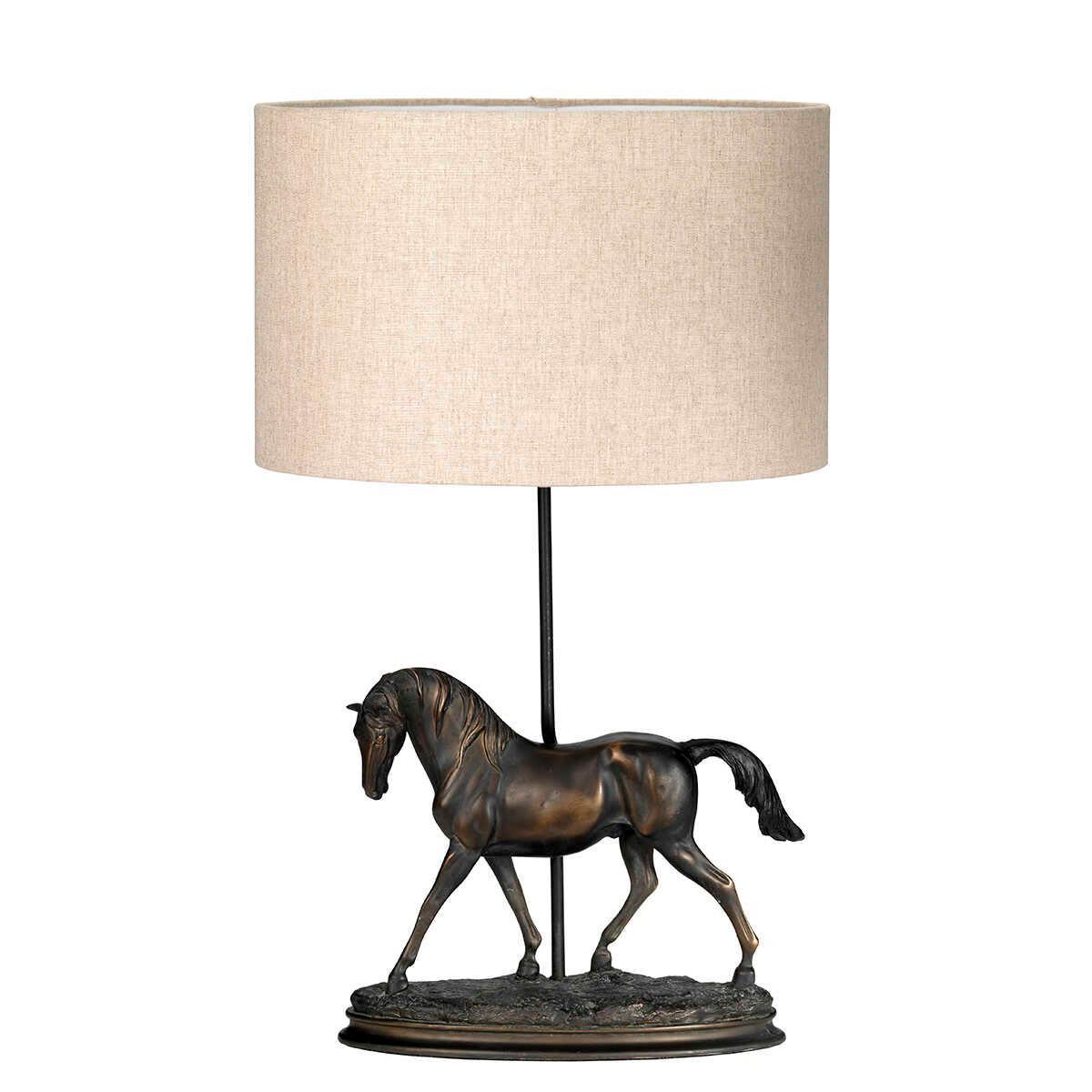 Spirit 1 Light Bronze Table Lamp with Natural Oval Shade - Elegant Home & Office Lighting for Bedroom, Living Room, and Study