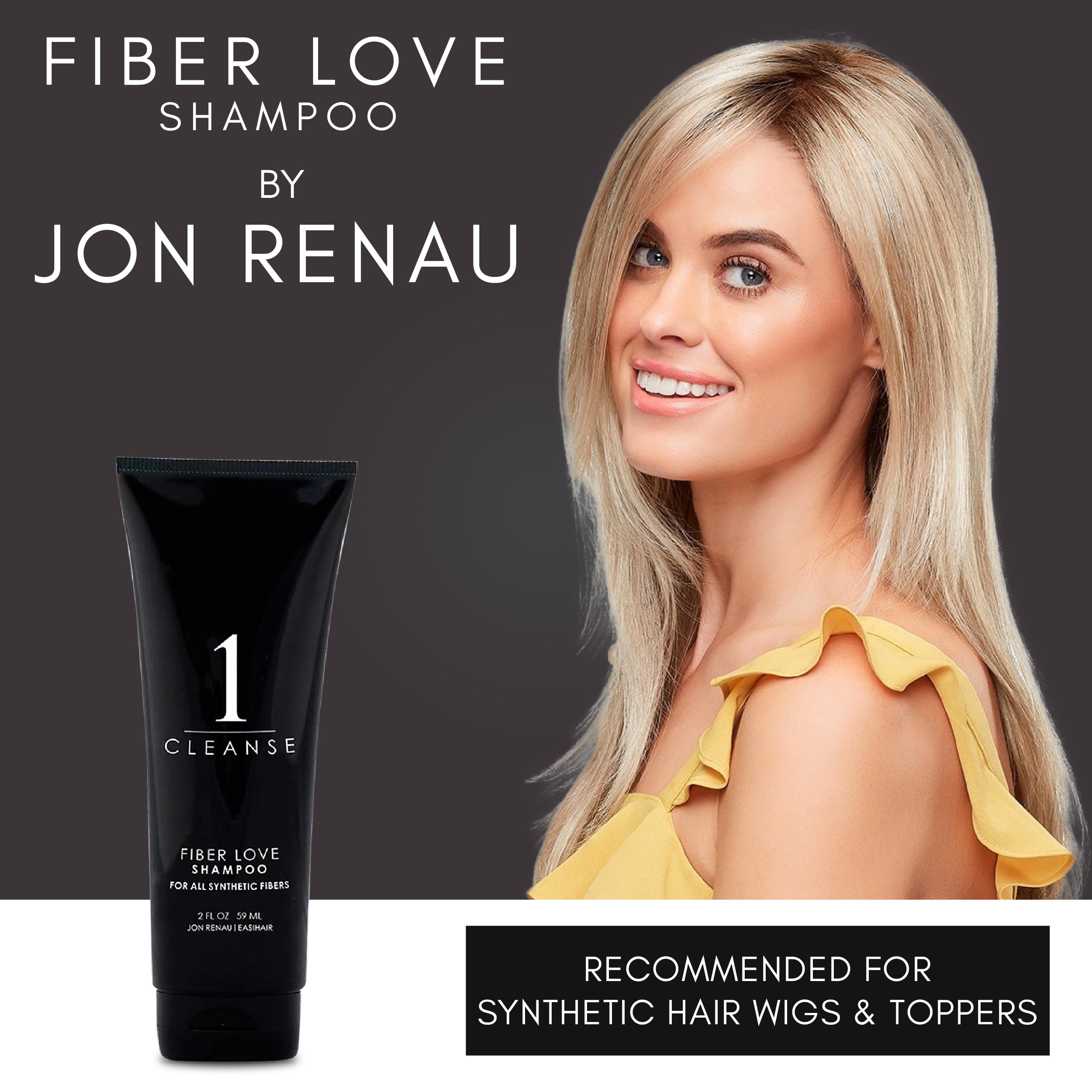 Jon Renau Synthetic Fiber Wig Shampoo - 2.5oz Travel Size for Human Hair Wigs & Extensions | Gentle Cleansing for Daily Use & On-The-Go Care