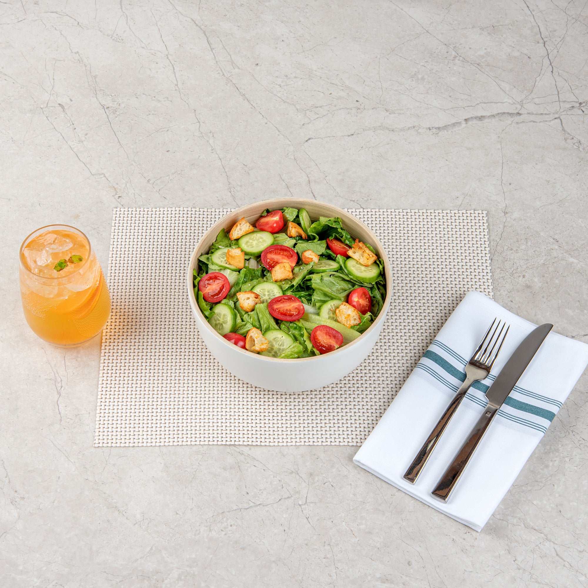 Bambuddha 15 oz Round White Spun Bamboo Salad Bowl - 7.75