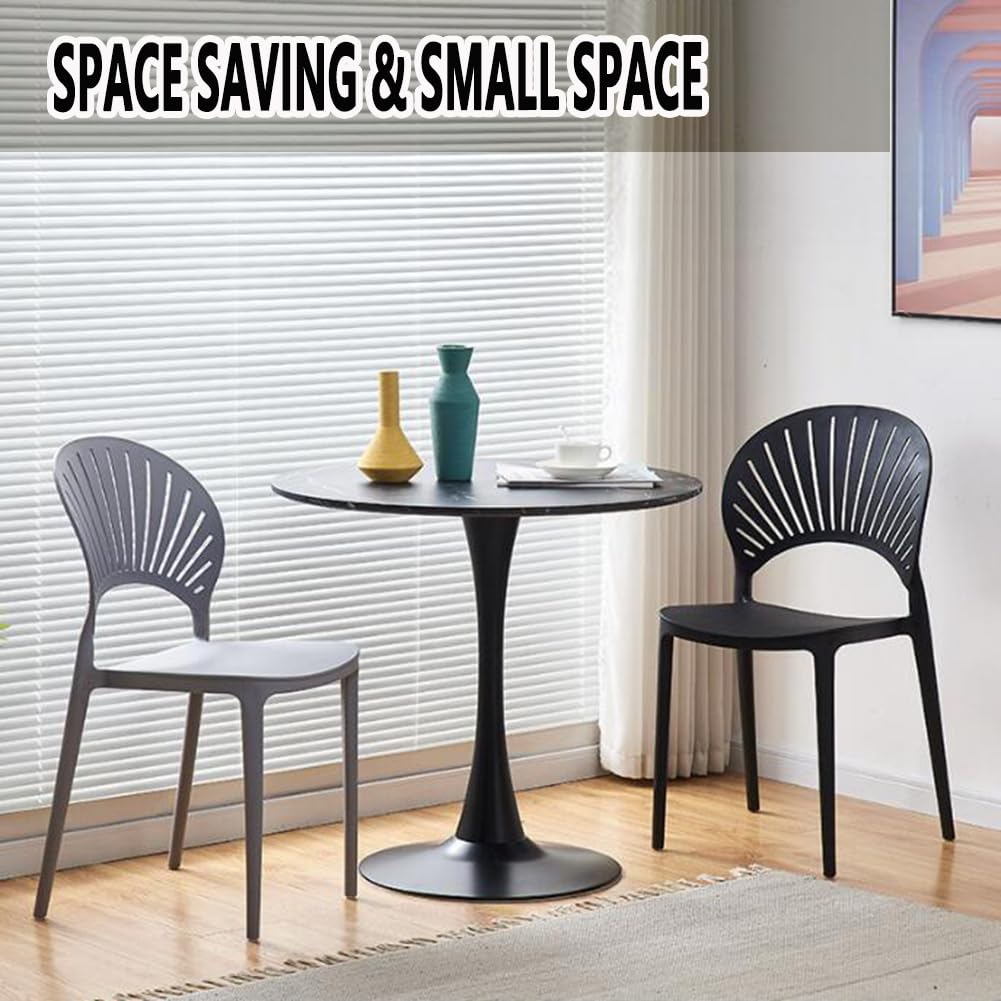 Modern Round Tulip Bistro Table with Granite Top & Metal Pedestal - Kitchen Dining Table, Coffee Table, End Table for Home, Cafe, Restaurant & Outdoor Use