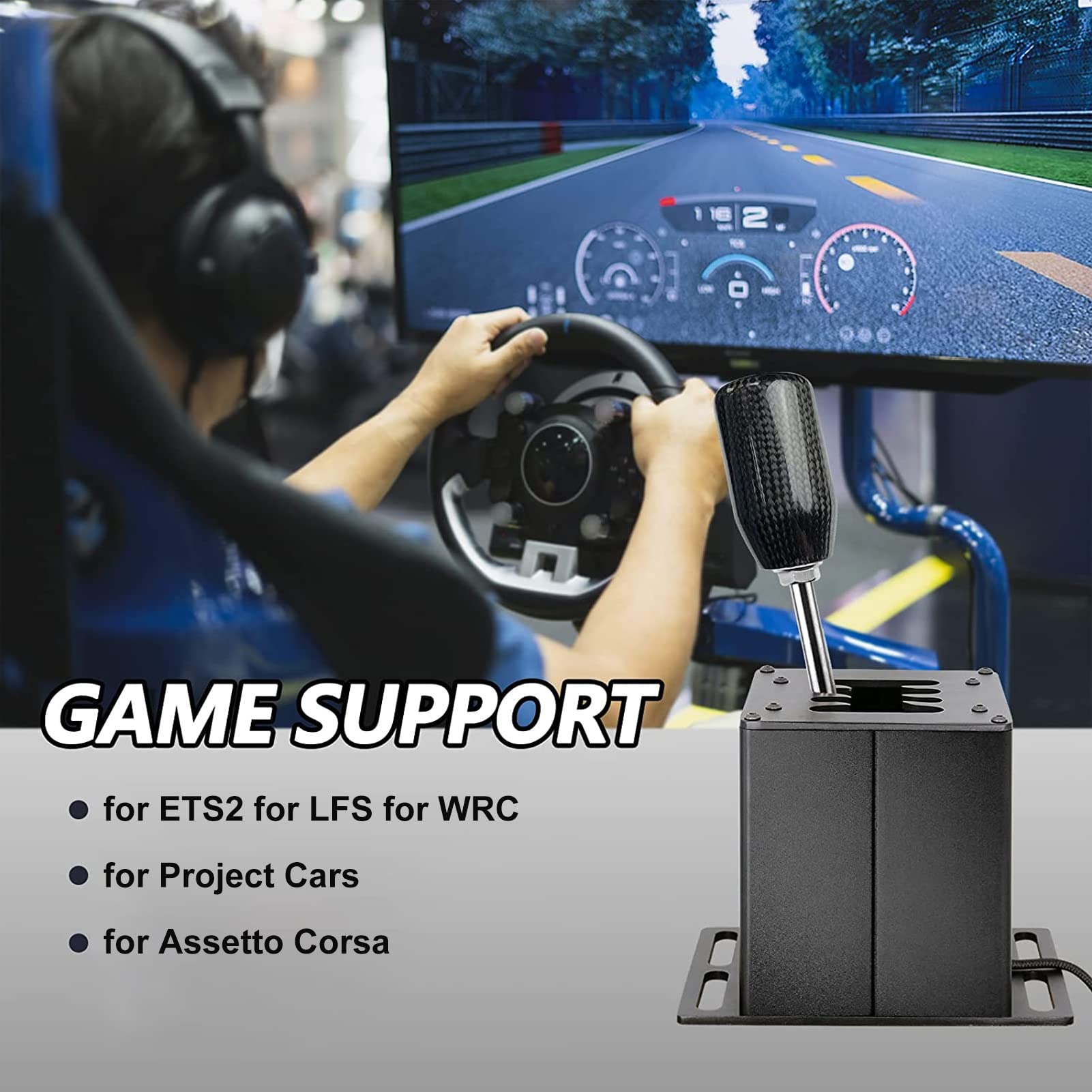 Septpenta USB Simulator Shifter with Carbon Fiber Knob - Compatible with Logitech G29 G27 G25 G920 & Thrustmaster T300RS GT Racing Wheels - Perfect for PC Racing Games & Driving Simulators