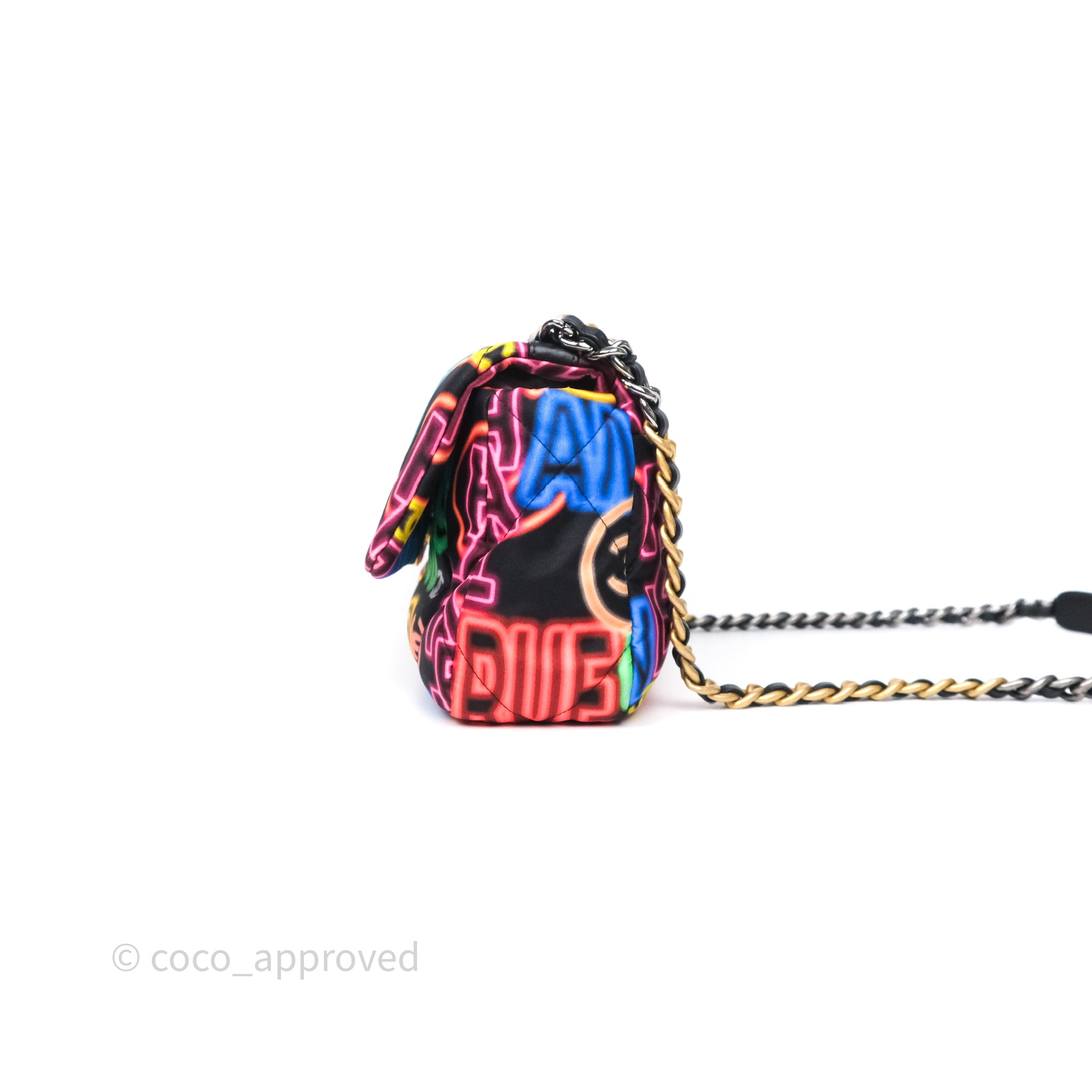 Chanel 19 Small Handbag Black Multicolor Fabric Printed Mixed Hardware - Luxury Designer Crossbody Bag for Women, Perfect for Date Night & Evening Events
