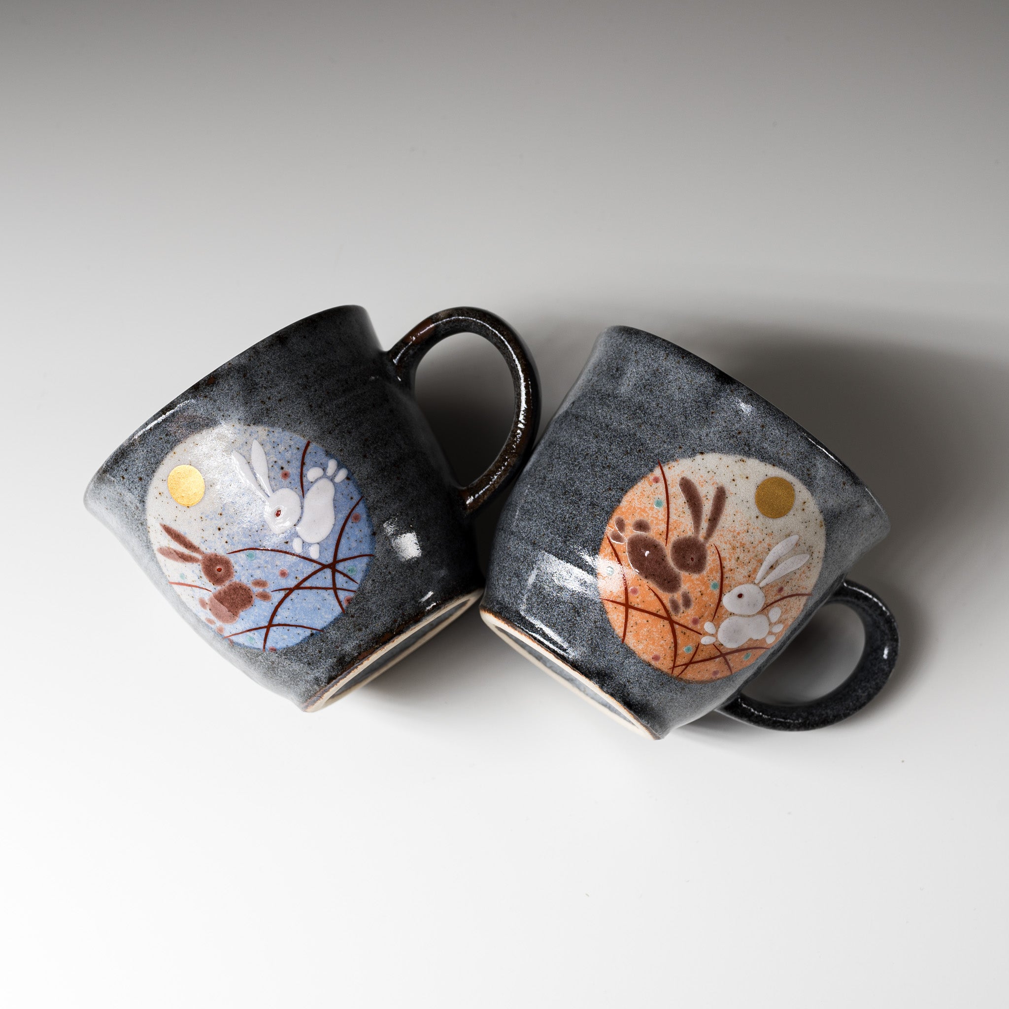 Kutani Ware Pair Mug Cup - Full Moon Rabbit Design | Japanese Traditional Ceramic Tea Cups for Coffee, Tea & Hot Drinks | Perfect for Home, Office & Gift Giving