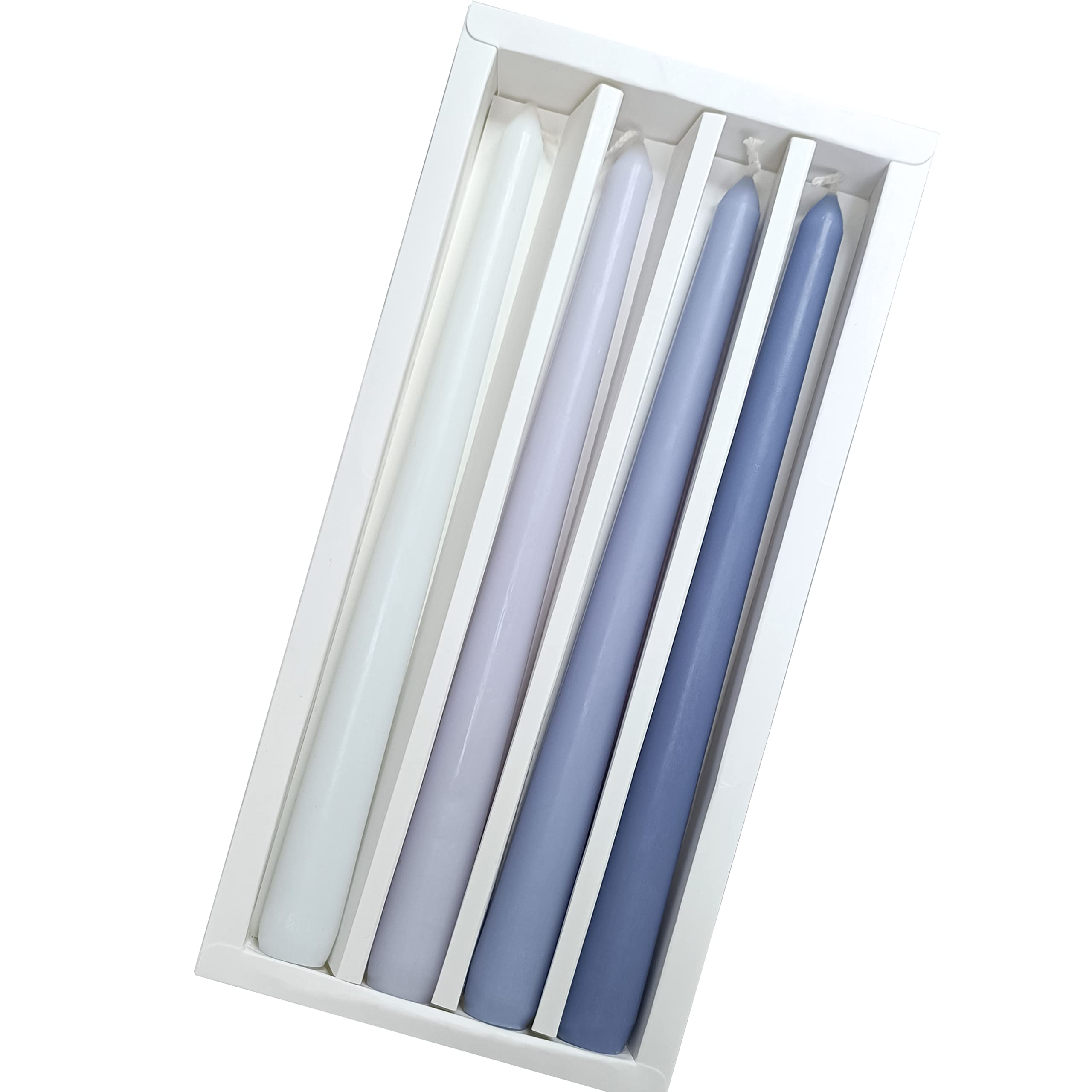 Blue Sea Salt Scented Taper Candles - 4 Pack Gradient Color Smokeless Candles for Wedding, Dinner & Home Decor - 10 Inch Long - Perfect for Romantic Dinners, Spa Relaxation and Holiday Centerpieces