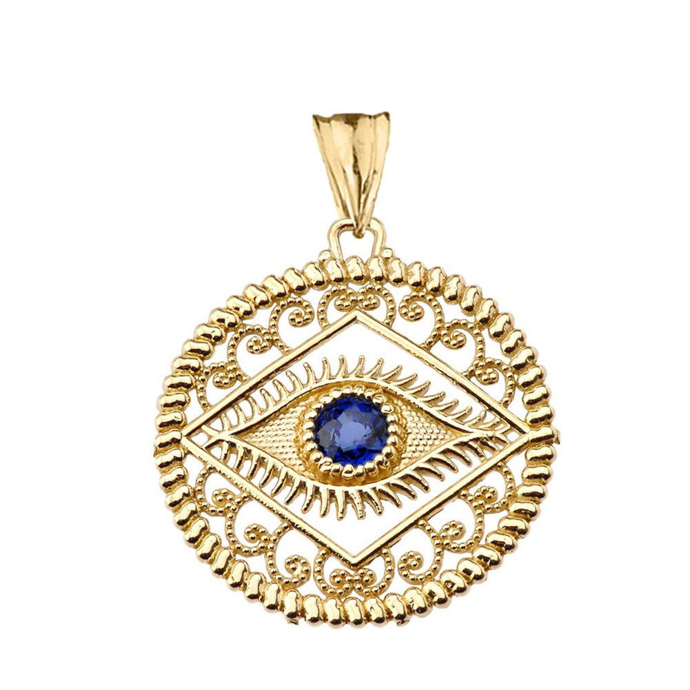 14K Yellow Gold Evil Eye Pendant with Blue Stone - Elegant Filigree Design for Protection & Good Luck | Perfect for Necklaces, Bracelets & Gifts