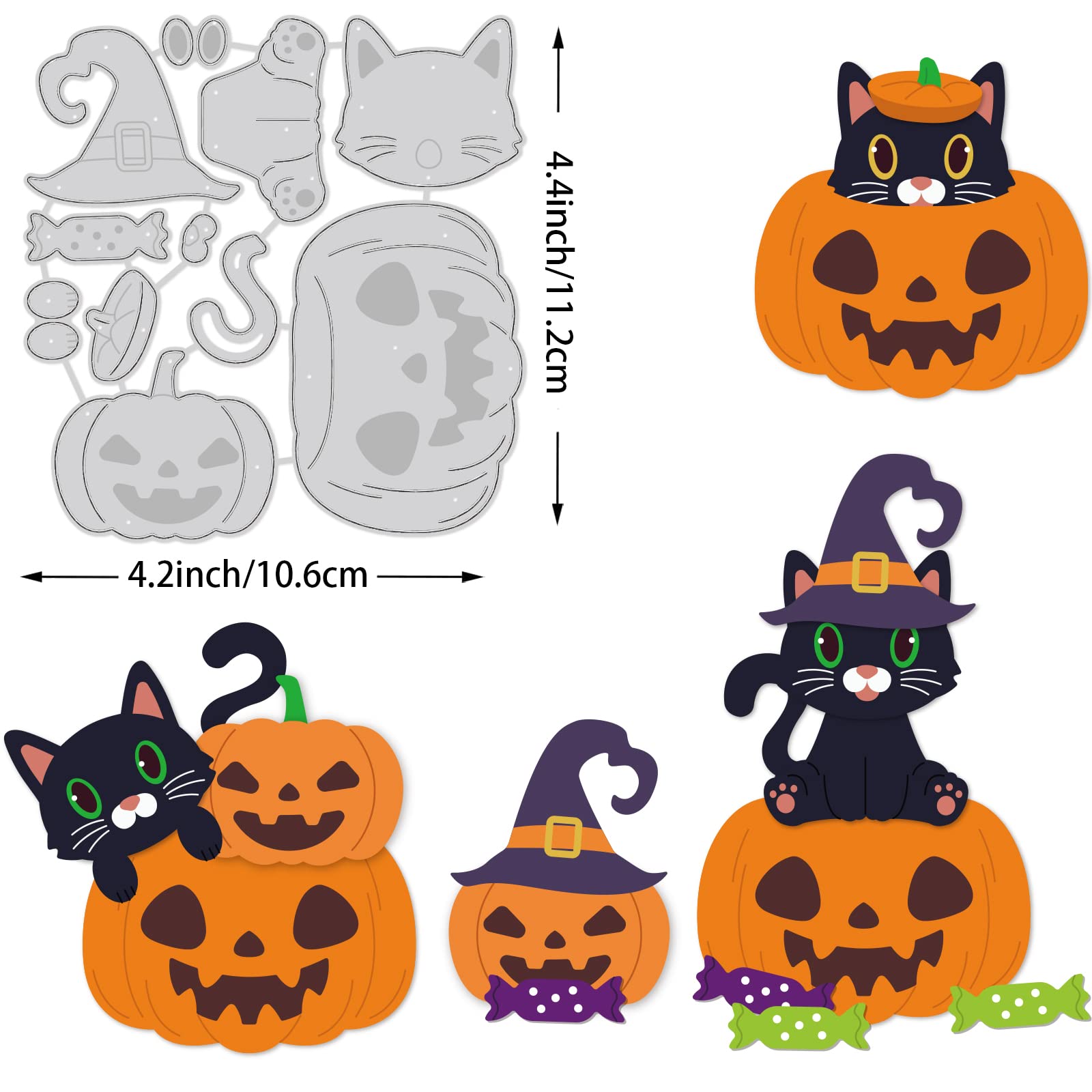 BENECREAT 4.2x4.2 Inch Halloween Cutting Dies Set - Pumpkin Cat Pattern Embossing Dies for DIY Scrapbooking, Card Making & Craft Projects | Perfect for Halloween Party Favors, Home Decor & Gift Wrapping (0.8mm Thick)