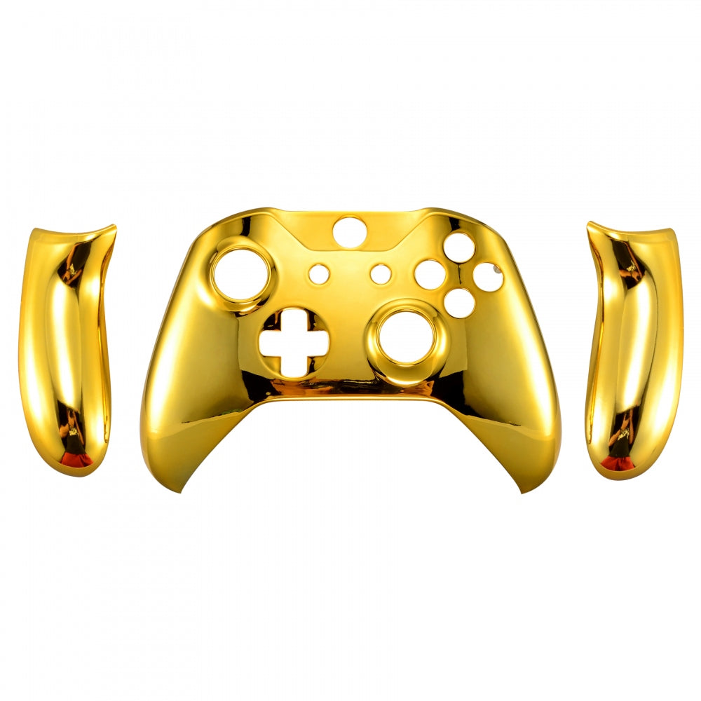 eXtremeRate Chrome Gold Glossy Replacement Front Housing Shell with Side Rails Panel for Xbox One X & S Controller (Model 1708) - Premium Gaming Accessory for Enhanced Controller Customization & Style
