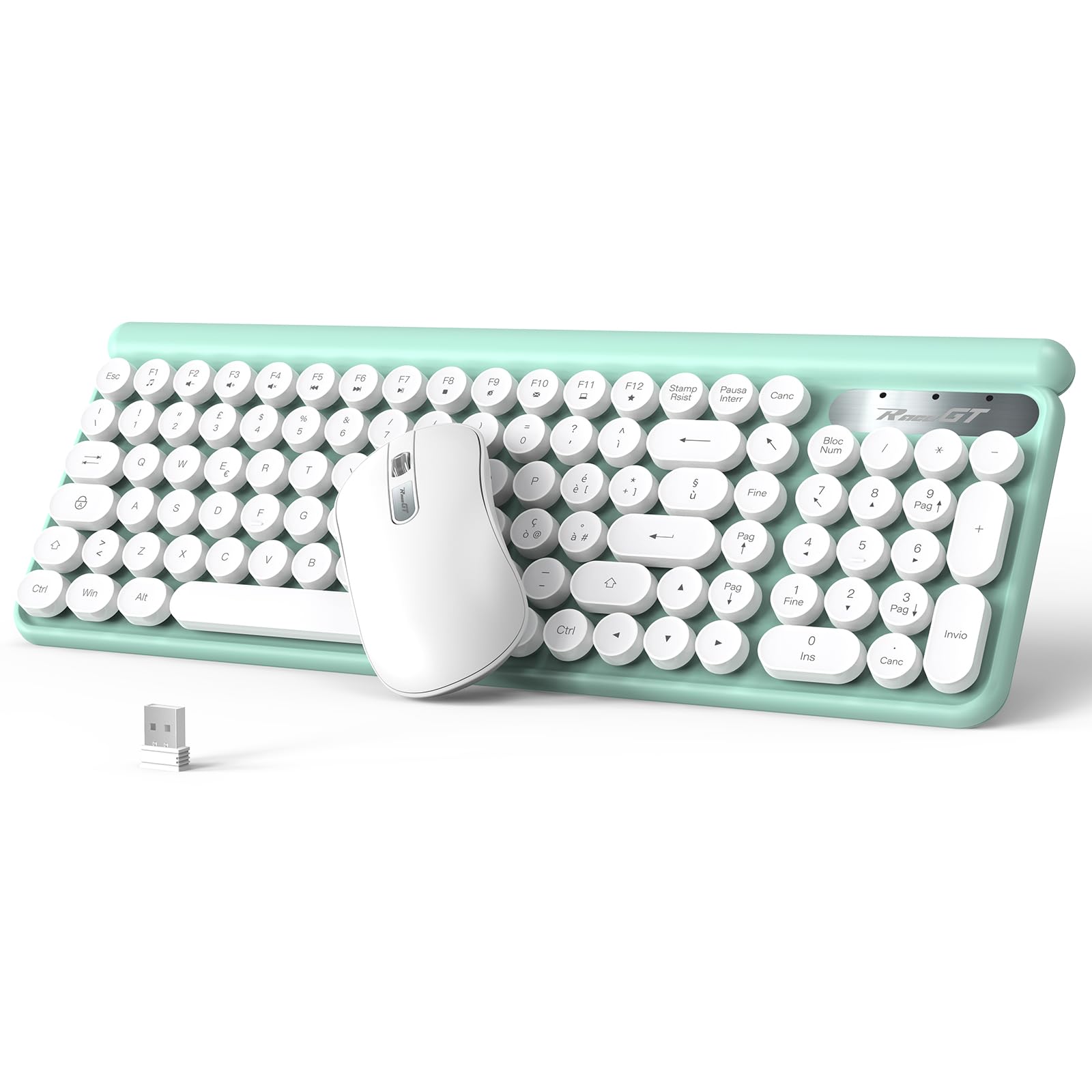 RaceGT Wireless Keyboard and Mouse Combo, Silent Wireless Mouse with Numeric Keypad, Italian QWERTY Layout, 2.4GHz USB Receiver, Includes Phone Stand - Perfect for Home Office, Gaming, and Remote Work