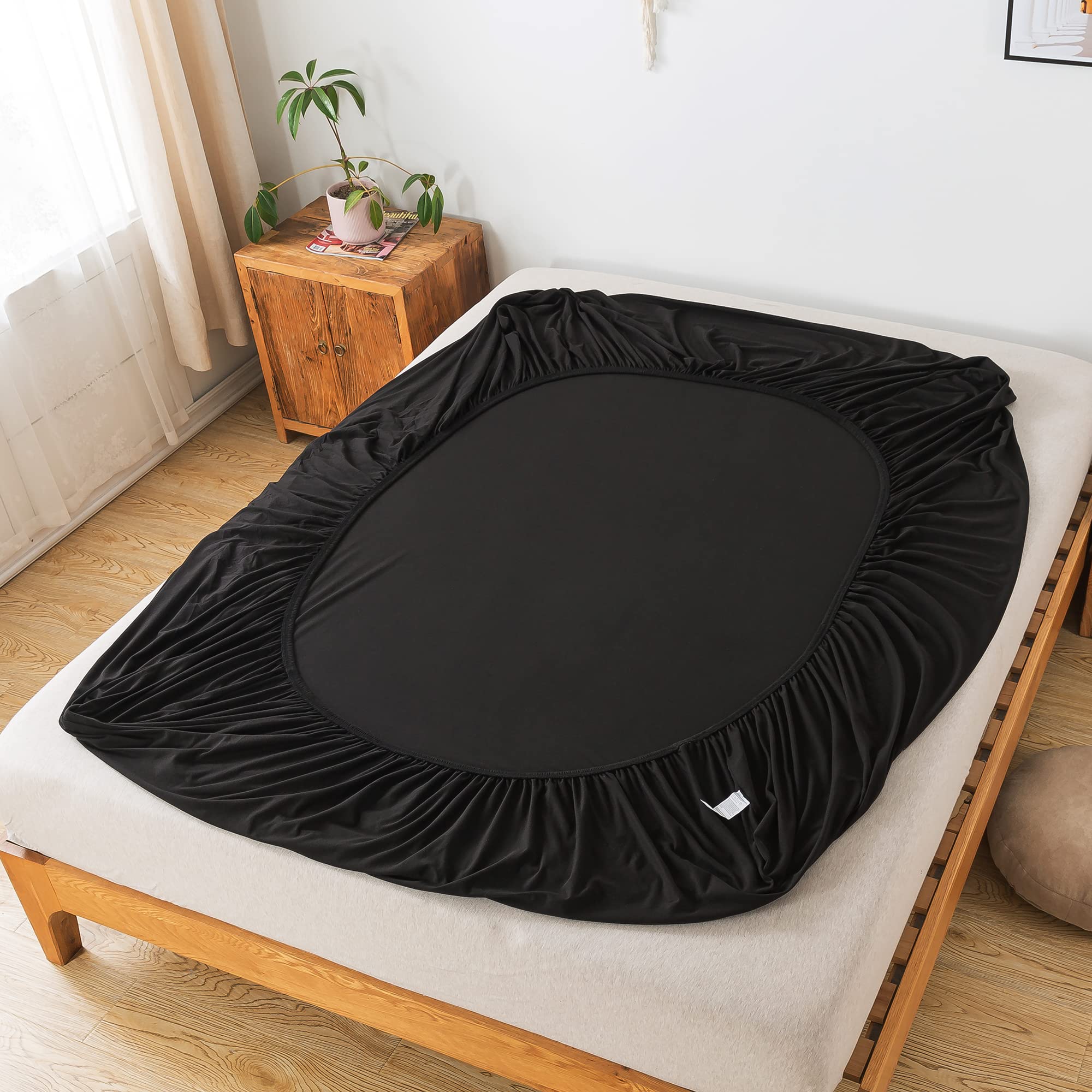 100% Cotton Jersey Knit Fitted Sheet Set - Ultra Soft, Breathable & Durable Queen Size Bed Sheets (3-Piece, Black) for Comfortable Sleep & Easy Care - Perfect for Master Bedroom, Guest Room & Vacation Homes