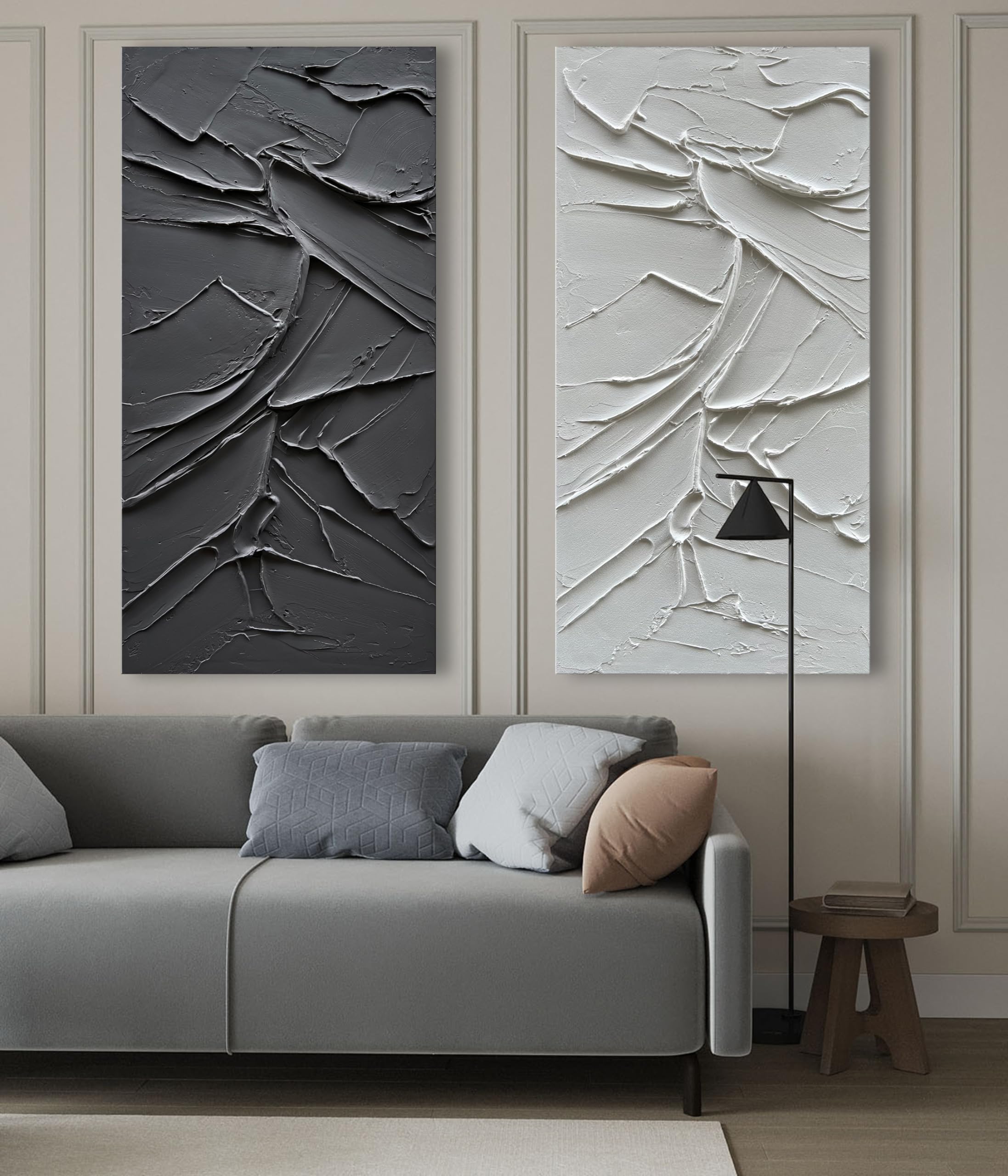 Large Abstract Modern Oil Painting on Black Canvas - 60x30 Inch Contemporary Textured Wall Art for Living Room, Bedroom & Office Decor | Minimalist Home Artwork by NANKAI