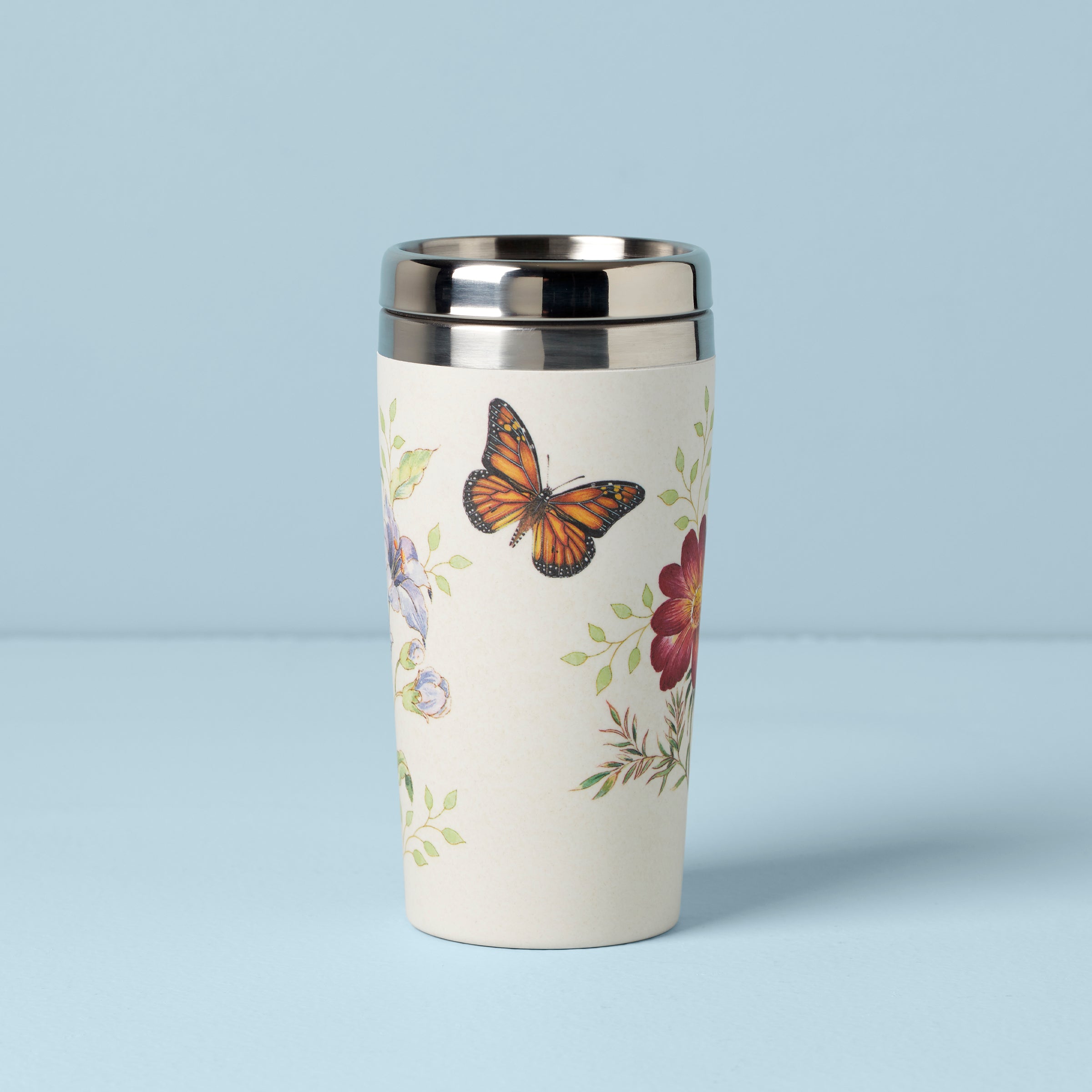Butterfly Meadow Bamboo Travel Mug - Eco-Friendly Insulated Coffee Cup for Hot & Cold Drinks - Perfect for Office, Commuting, Hiking & Outdoor Adventures