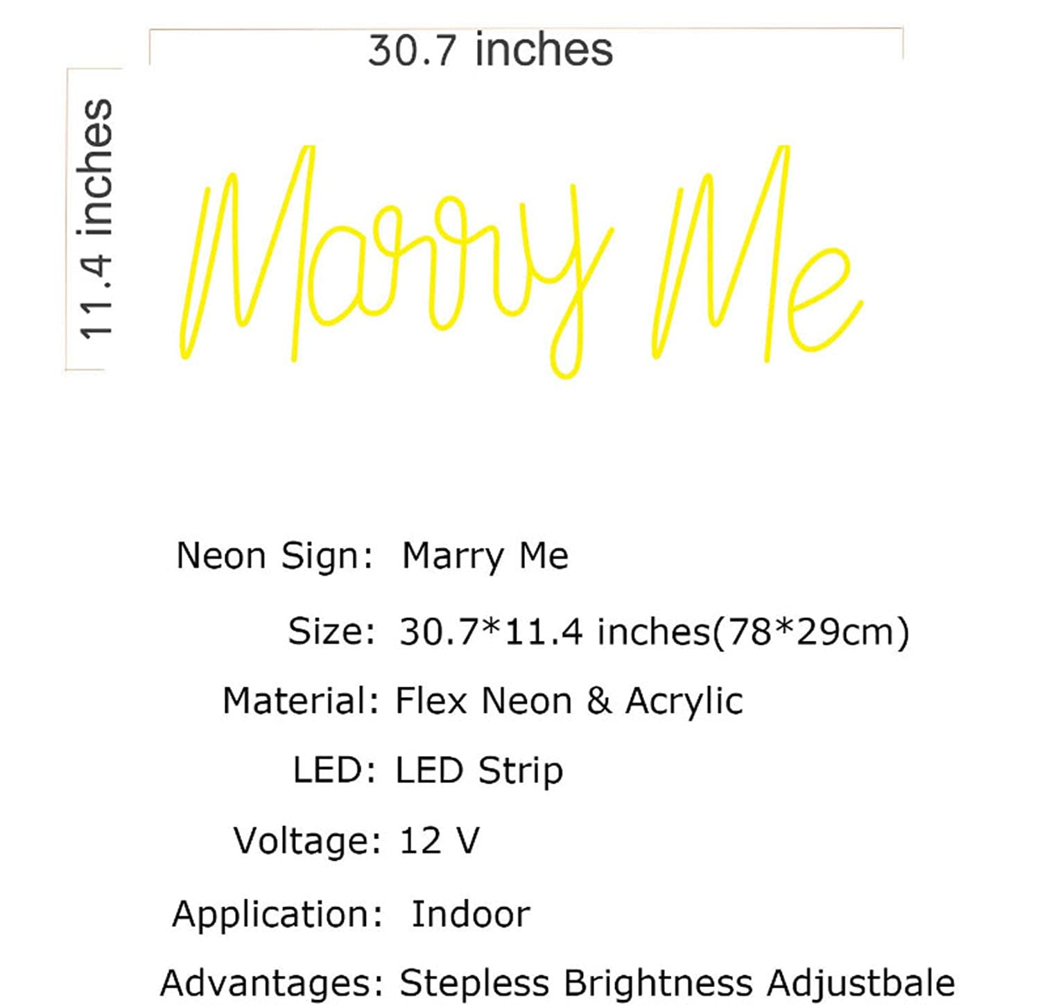 Marry Me LED Neon Sign - Custom Wedding Wall Decor for Anniversaries, Parties & Home Decor - Flexible & Dimmable Neon Light Art (Yellow, 78cm) - Perfect for Bedroom, Living Room & Wedding Venue
