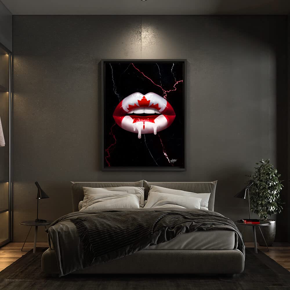 Inktuitive Canadian Kiss Inspirational Lips Canvas Wall Art - Motivational Decor for Bedroom, Living Room & Office - 24x18 Inches - Perfect for Home, Office & Gift Giving