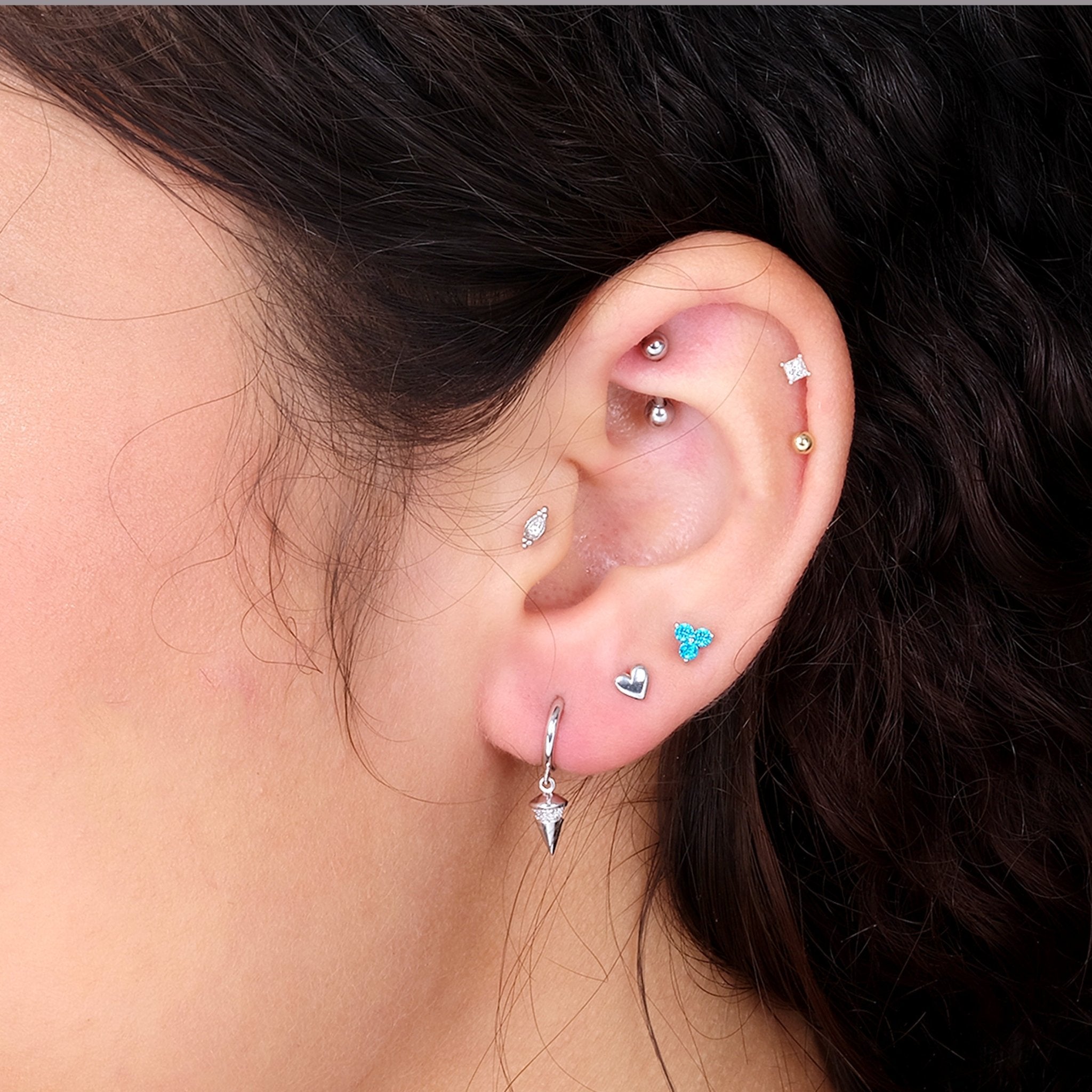 14K White Gold Spike Flat Back Stud Earrings - Hypoallergenic Dainty Punk Jewelry for Women - Perfect for Daily Wear, Parties & Gifting