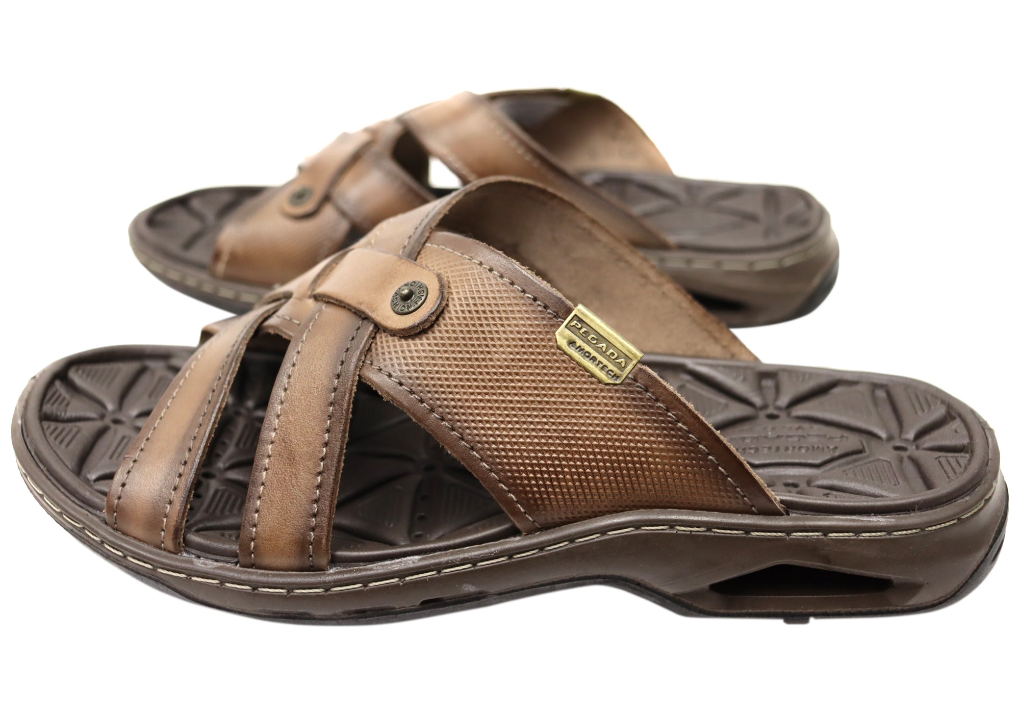 Premium Men's Leather Slides Sandals - Handmade in Brazil - Comfortable & Durable for Casual Wear, Beach, Poolside & Home Relaxation