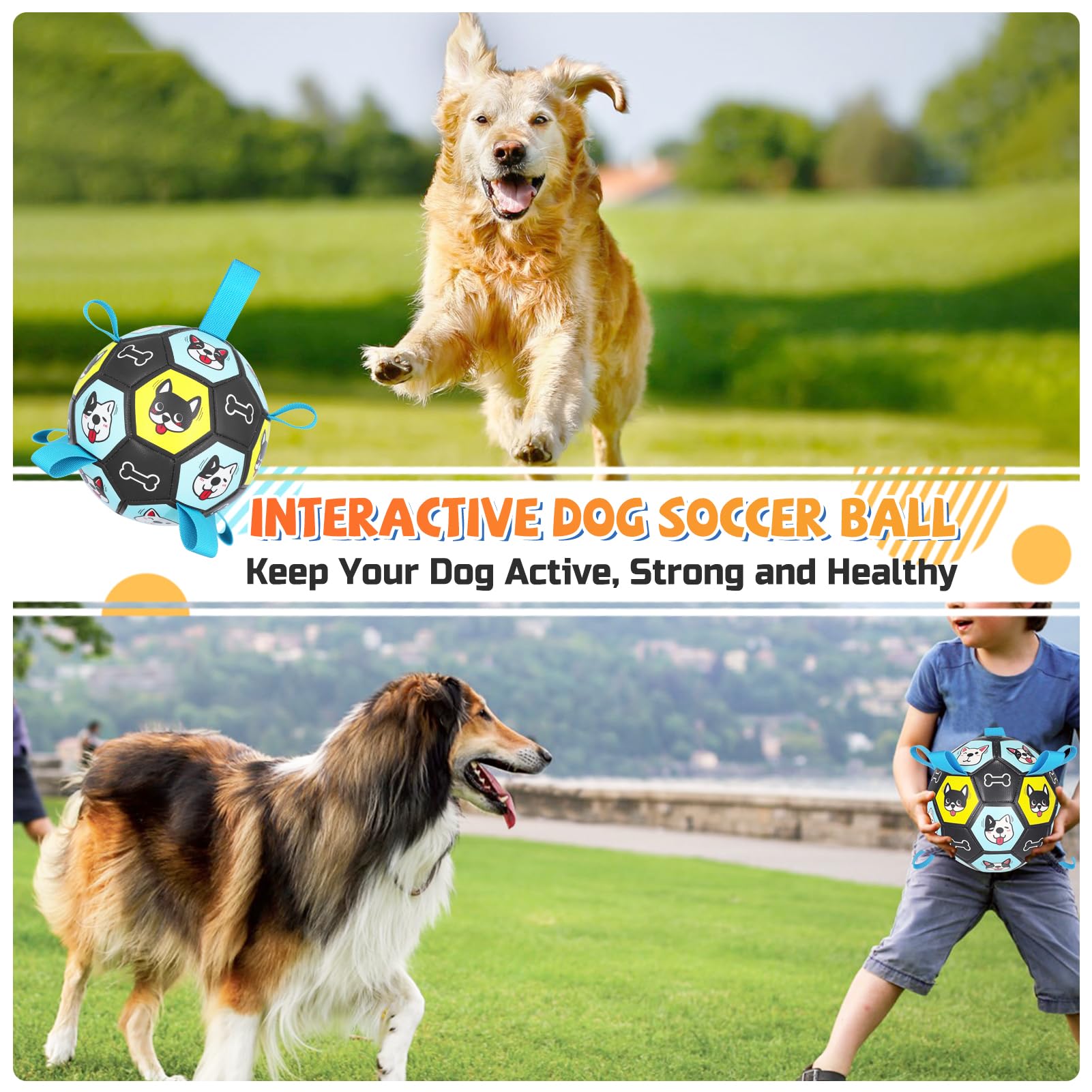 Durable Dog Soccer Ball Toy with Straps - 6 Inch Herding Ball for Medium & Large Dogs - Interactive Fetch Toy for Outdoor Play - Perfect Puppy Birthday Gift for Active Dogs (Great for Backyard, Park & Training Sessions)