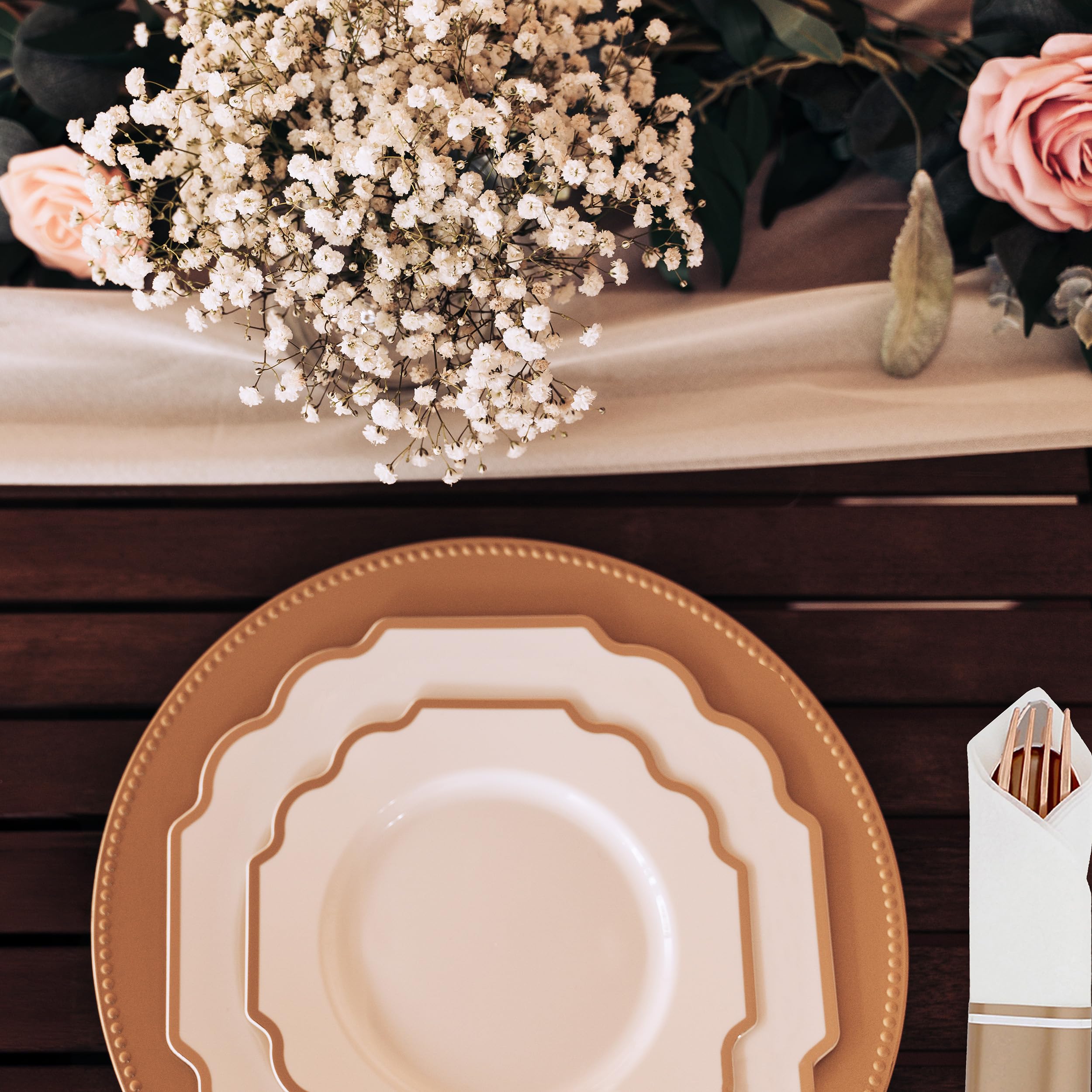 Rose Gold Disposable Silverware Sets for Weddings & Parties - 60-Piece Pre-Rolled Cutlery with Napkins | Elegant Plastic Utensils for Anniversaries, Events & Special Occasions | Perfect for Catering, Picnics & Formal Dinners