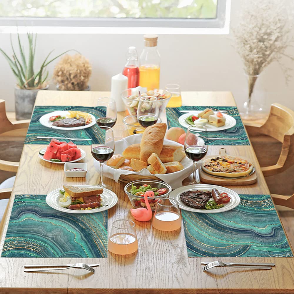 WONDERTIFY Faux Marble Placemats Set of 4 - Heat & Stain Resistant Table Mats with Gold Veins (12x18 Inches, Mint Green) - Perfect for Dining Tables, Kitchen Countertops & Party Decor
