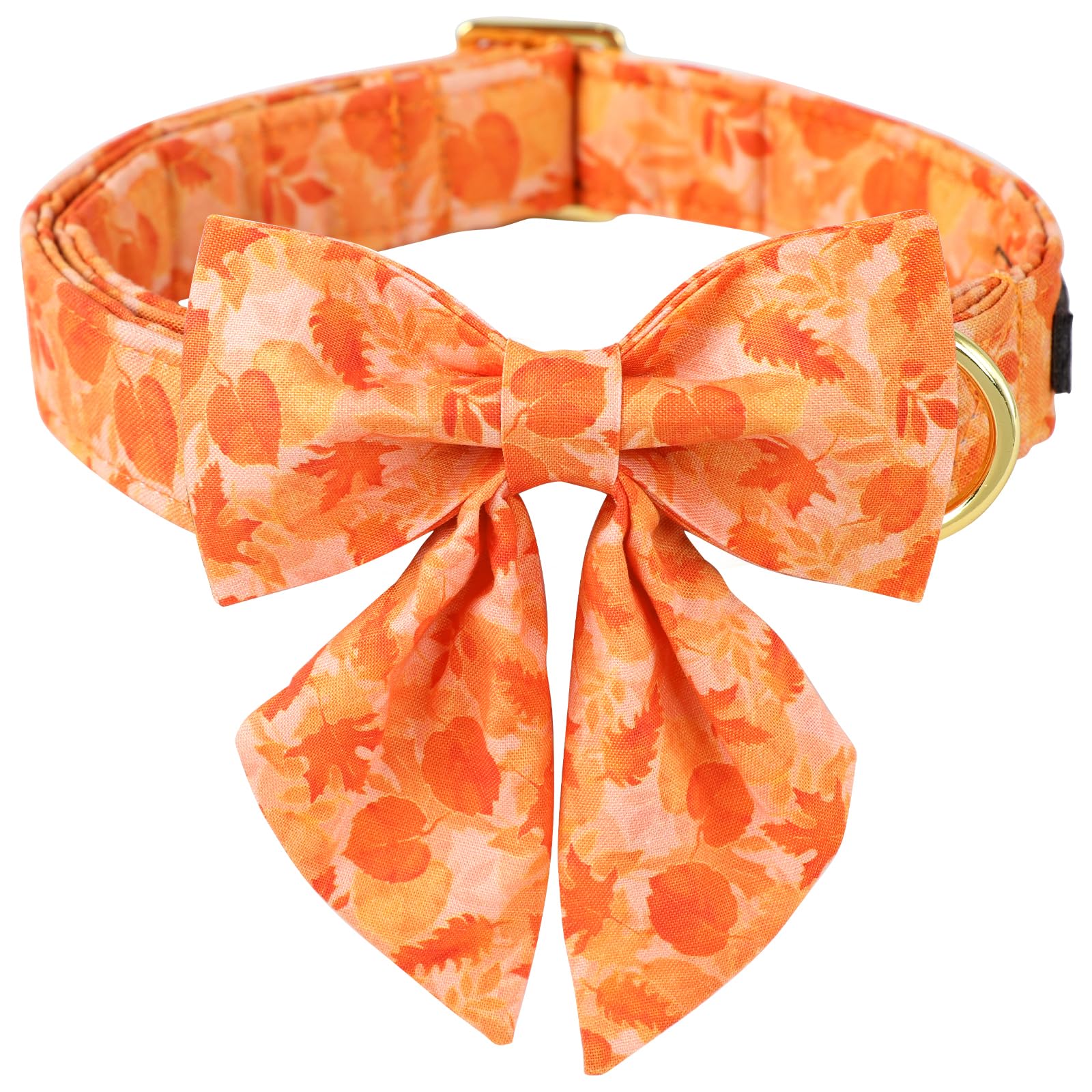 ARING PET Fall Dog Collar - Adjustable Cotton Yellow Dog Collar with Sailor Bowtie & Autumn Leaves Pattern, Metal Buckle for Small Medium Large Dogs - Perfect for Autumn Walks, Halloween Costumes & Seasonal Photo Shoots