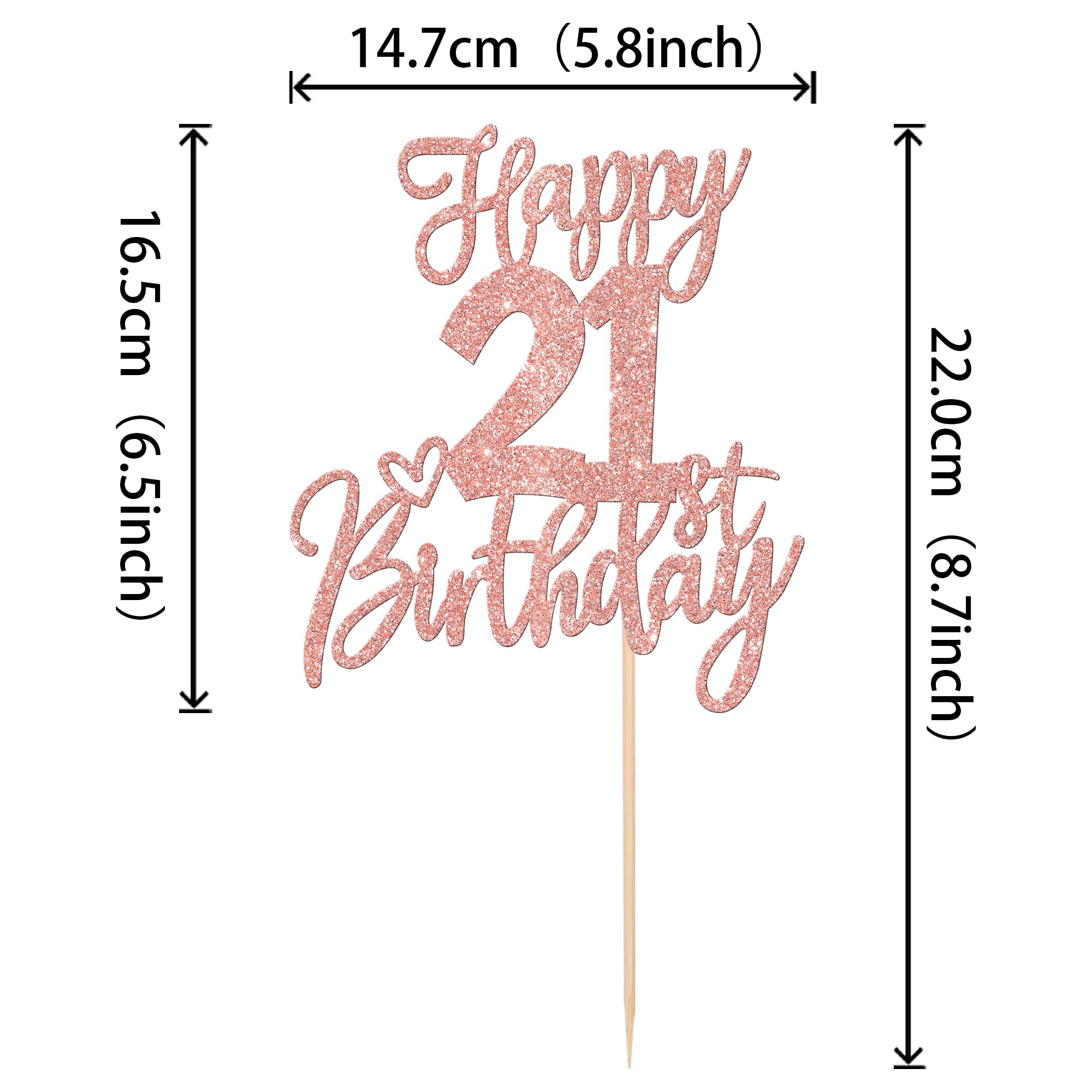 1 PCS Happy 21st Birthday Cake Topper - Glitter Cheers to 21 Years Cake Decor, Rose Gold Twenty One Cake Pick for 21st Birthday Party Supplies | Perfect for Anniversary Celebrations, Milestone Parties & Festive Decorations