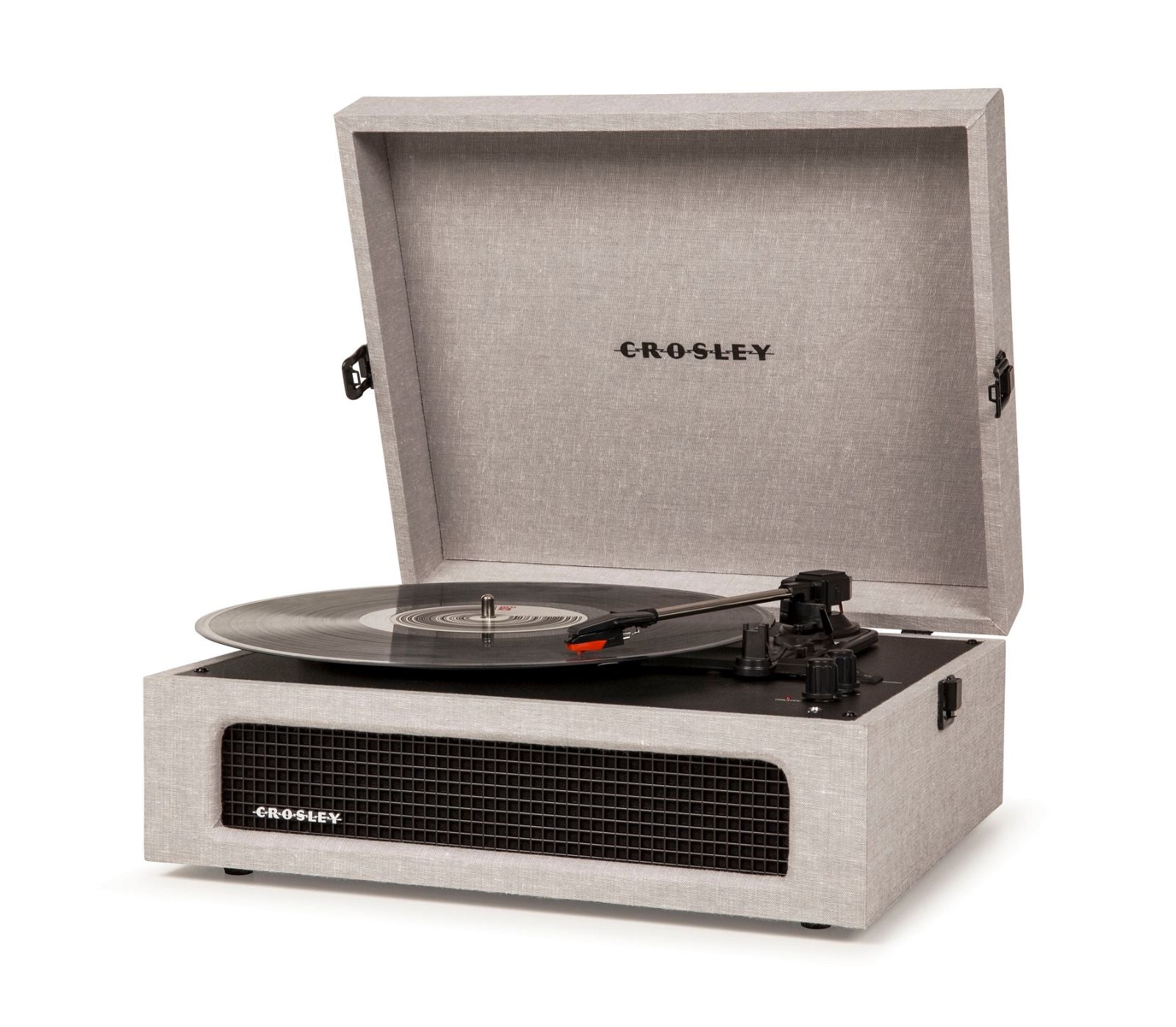 Crosley Voyager Bluetooth Portable Turntable with Built-in Speakers - Wireless Vinyl Record Player for Home, Office & Travel - Classic Grey Retro Design