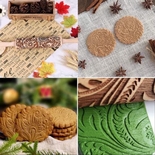 3D Engraved Wooden Rolling Pin for Baking - Embossed Cookie, Cake, Pastry & Pie Dough with Unique Patterns - Perfect Christmas & New Year Gift for Home Bakers & DIY Enthusiasts - Ideal for Holiday Baking, Wedding Favors & Creative Kitchen Decor