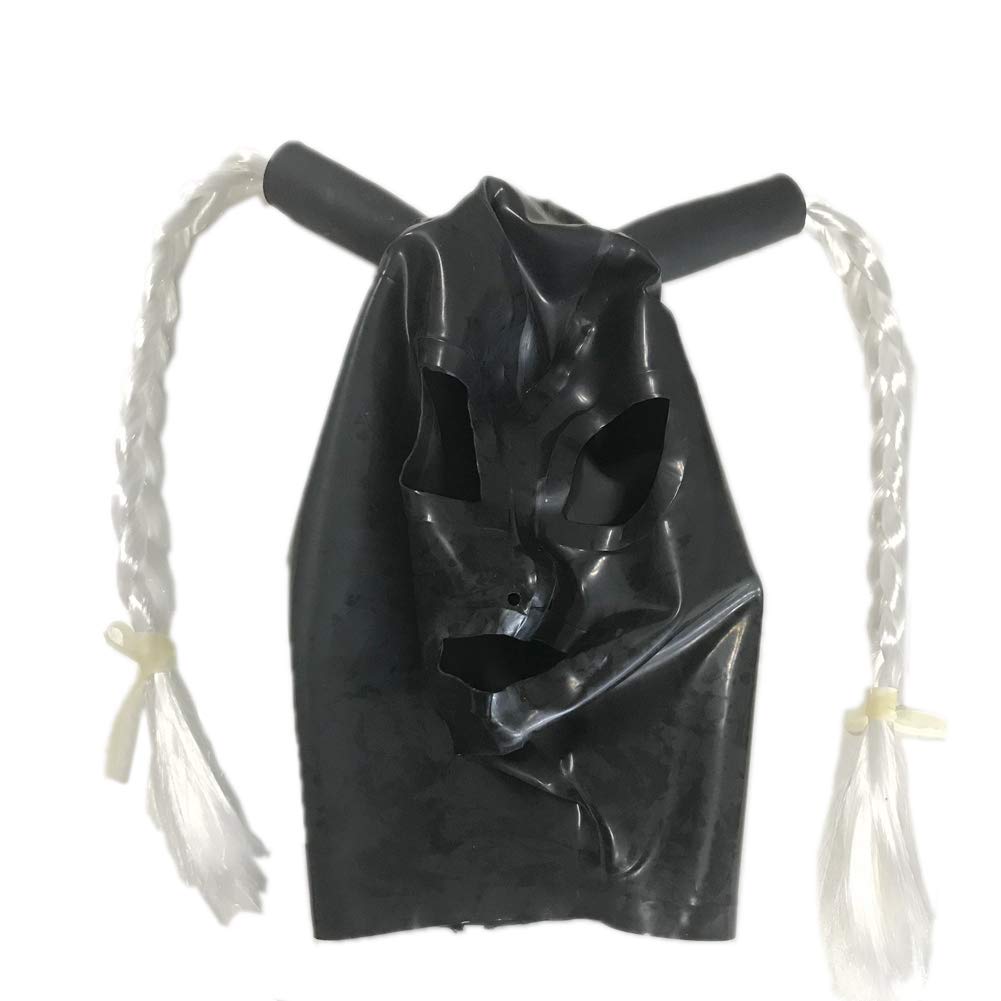 Latex Hood Mask with Double Blond Ponytail Wigs - Sexy Cosplay Headgear for Halloween, Deadpool Costume & Fetish Parties - Perfect for Cosplay, Roleplay & BDSM Events