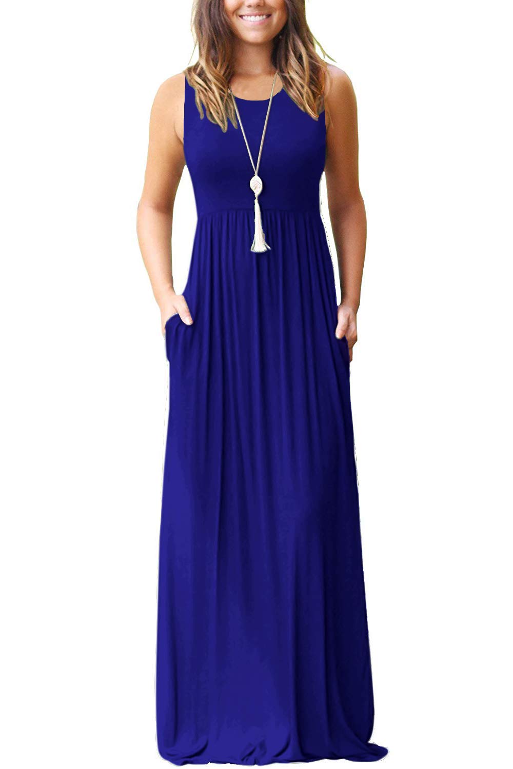 AUSELILY Women's Summer Sleeveless Flowy Maxi Dress with Pockets - Casual Beach Dress for Vacation, Outdoor Parties & Boho Style Outfits