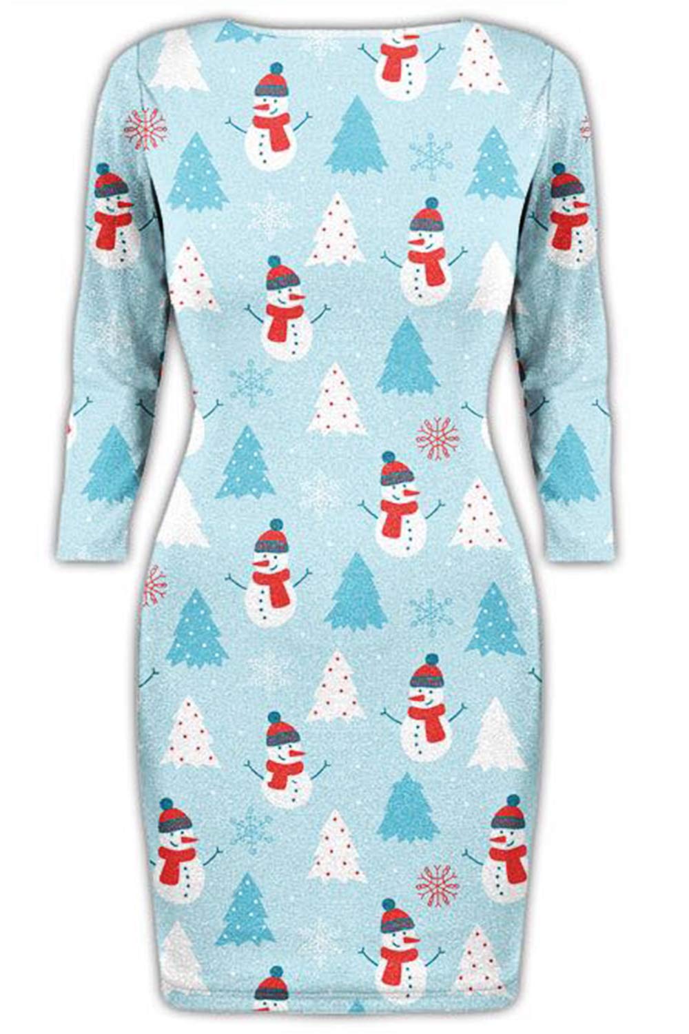 Oops Outlet Women's Christmas Party Dress - Penguin Snowman Star Santa Print Bodycon Mini Dress for Holiday Parties & Festive Gatherings