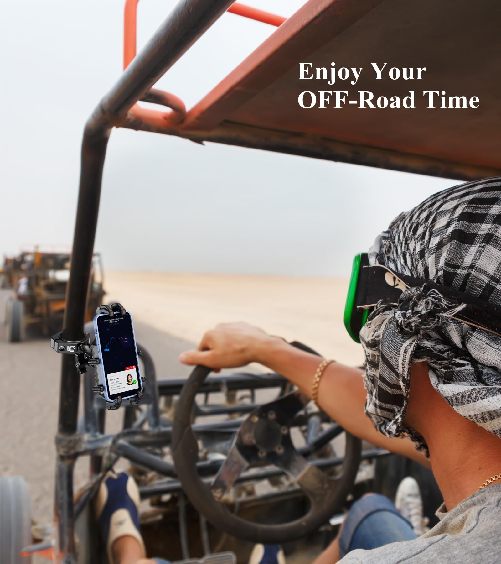 BRCOVAN Heavy Duty UTV Phone Mount with Vibration Dampener - Adjustable Anti-Theft Phone Holder for 1.5'' to 2'' Roll Cage Bars, Fits 5.4''-7.2'' Smartphones - Secure Lock for Off-Road, ATV, Motorcycle & Truck Use